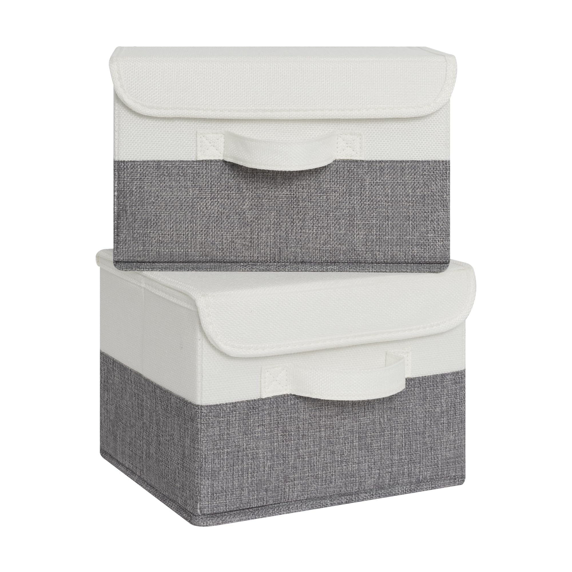 GRANNY SAYS Small Storage Boxes with Lids, Pack of 2 Folding Wardrobe Storage Boxes Lidded, Fabric Baskets for Bedroom Shelves Organising, Wardrobe Organisation, White&Grey, 25.5 x 20.5 x 17.5 cm — image 1