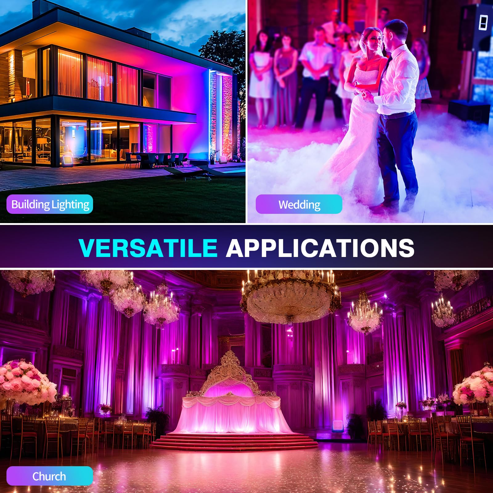 200W Wallwasher Bühnenlicht LED Moving Head, RGBW LED Wash 40° Partylicht Discolicht DMX512 Stroboskop 180° Rotation Sprachsteuerung für Weihnachts DJ Bar Shows