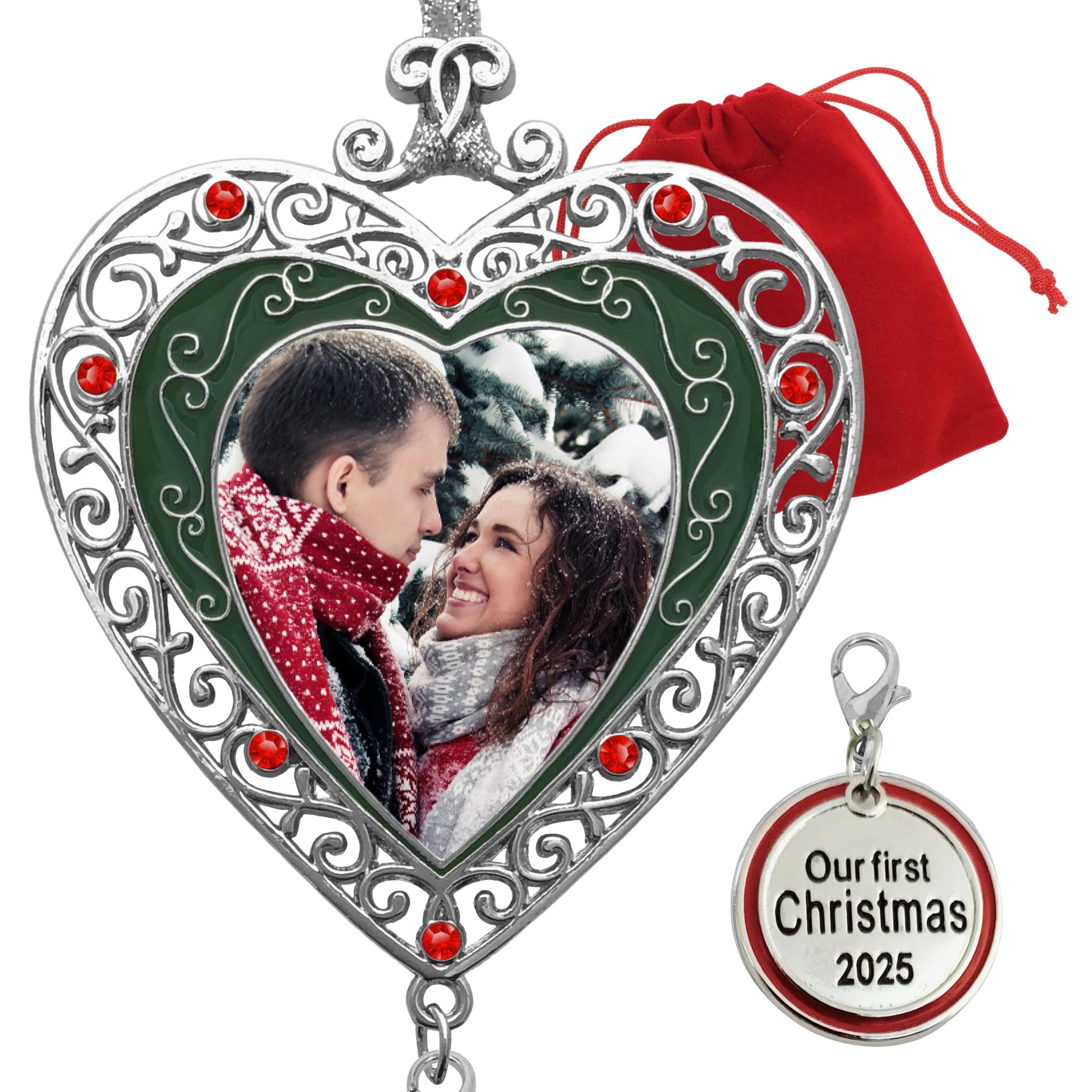 Abbey + CA Gift 'First Christmas Together' Photo Frame Ornament - 3.4 Inch Heart Keepsake For Couples