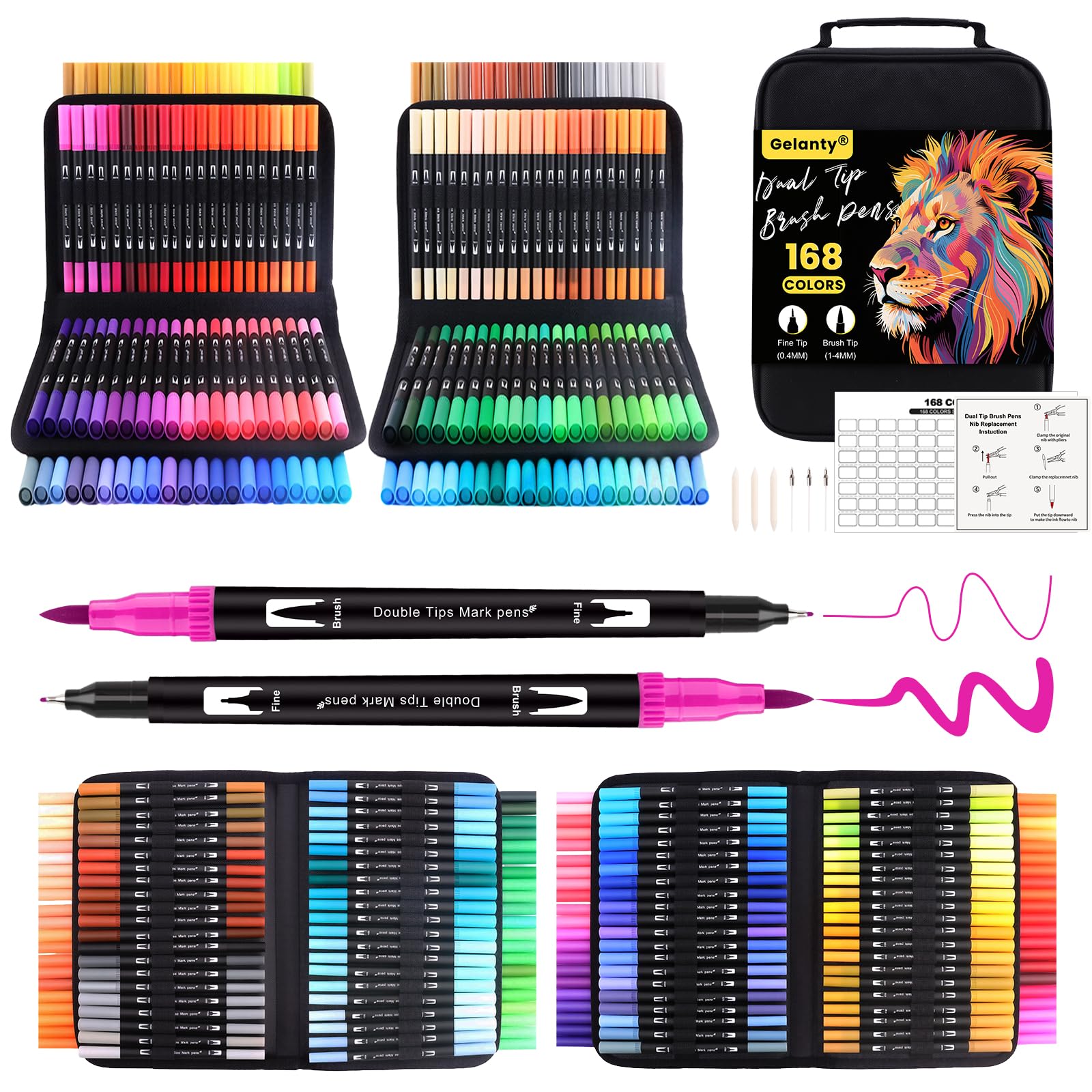 Gelanty Rotuladores Lettering, 168 Rotuladores Pincel Rotuladore Doble Punta, Adultos y Niñosrotuladores de Lettering, Doble Punta Brush Pen Para Acuarelas Dibujos y Caligrafía