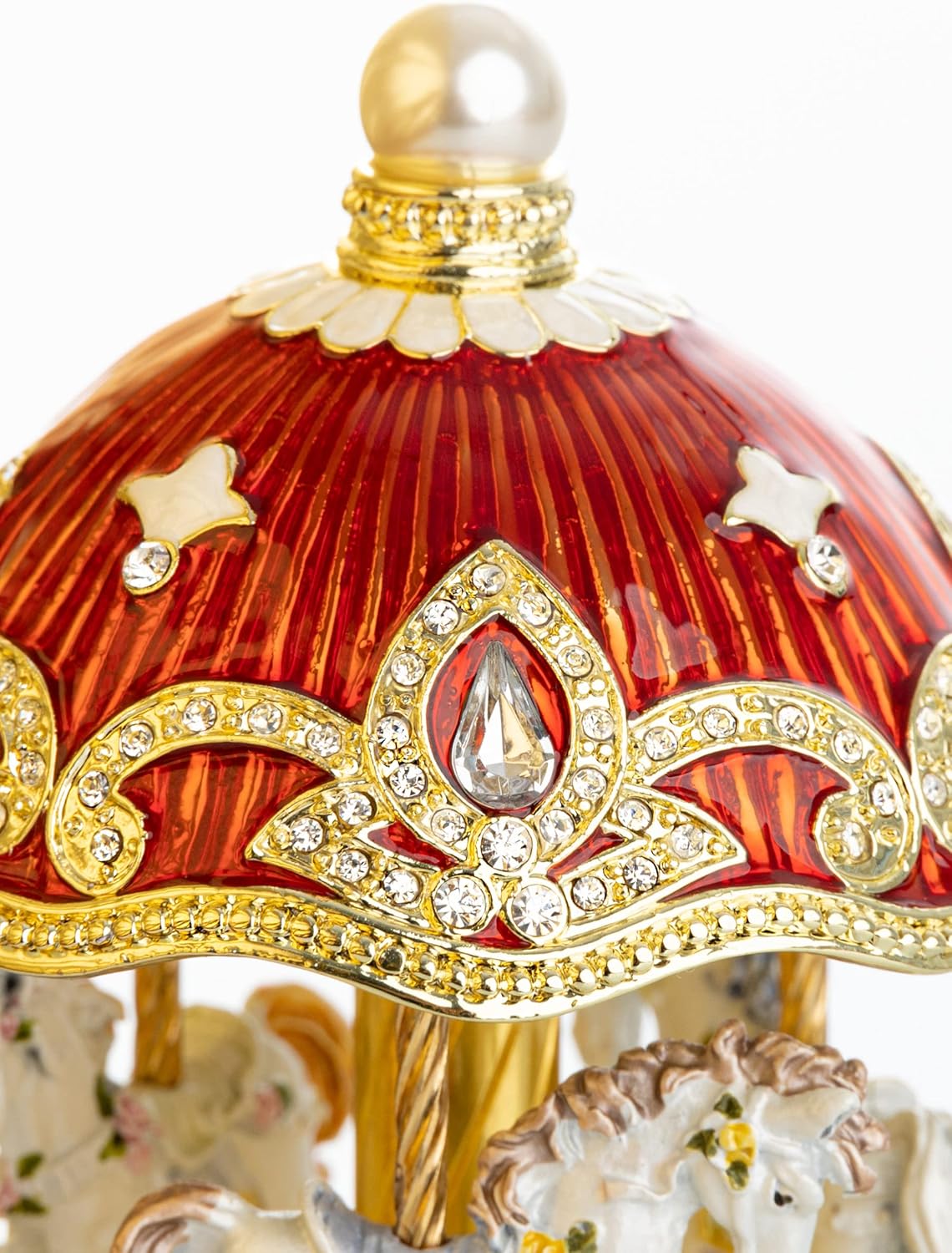 Keren Kopal Carousel Horse Music Box With White Horses figurines Wind Up Musical Handmade Amazing Home Decoration