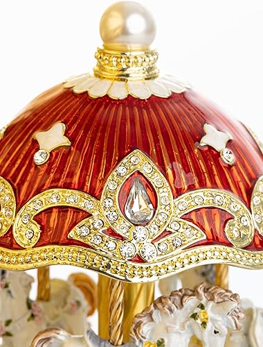Miniatura 7 de Keren Kopal Carrusel Caballo Caja de Música Con Caballos Blancos Estatuillas Enrollar Musical Hecho A Mano Increíble Decoración
