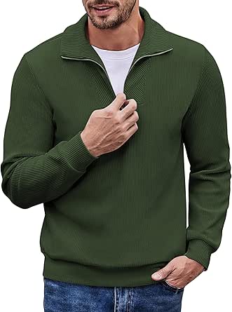 COOFANDY Heren Zip Neck Sweatshirt Soft Opstaande Kraag Trui