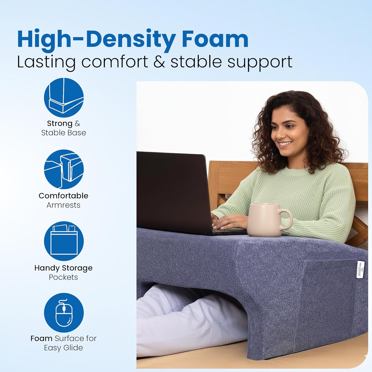 WELLGIVER Portable Desk Cushion for Computer Sofa Bed Floor Ergonomic Gaming Desk with Armrest Desk Accessories for Reading, Playing and Studying, Black