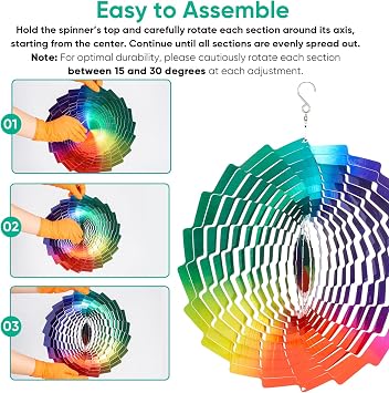 Wind Spinners for Garden, 30cm (12 inch) 3D Wind Spinner, Garden Decorations Hanging Ornaments Outdoor Rainbow