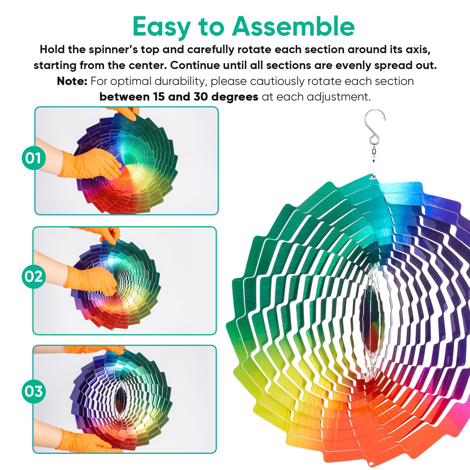 Leisuremix Wind Spinners for Garden 30cm (12 inch) 3D Wind Spinner, Garden Decorations Hanging Ornaments Outdoor Rainbow - Image 3