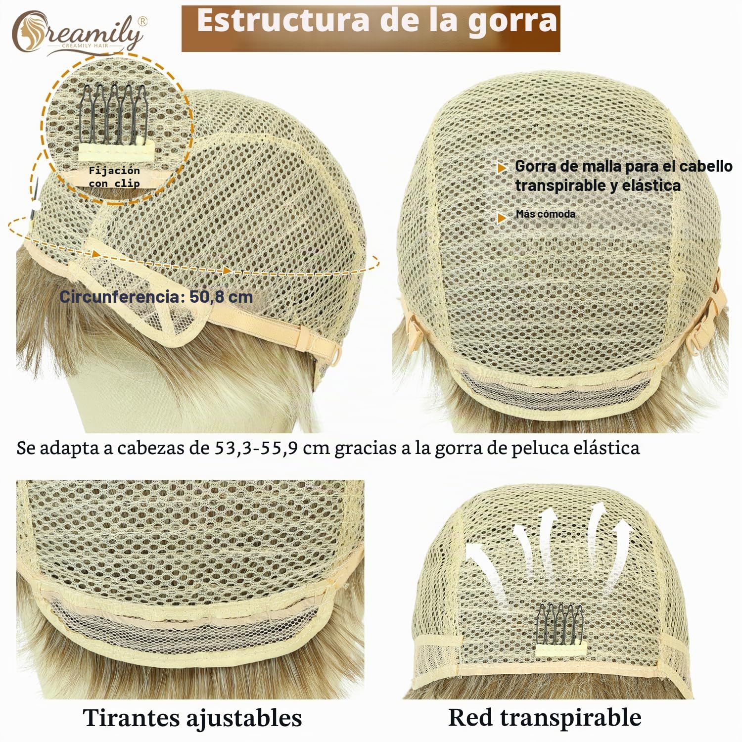 Creamily Peluca Corta Pixie Peluca Rubia Corta en Capas para Mujeres Peluca de Cabello Sintético para Señoras Rubia Marrón Mixta