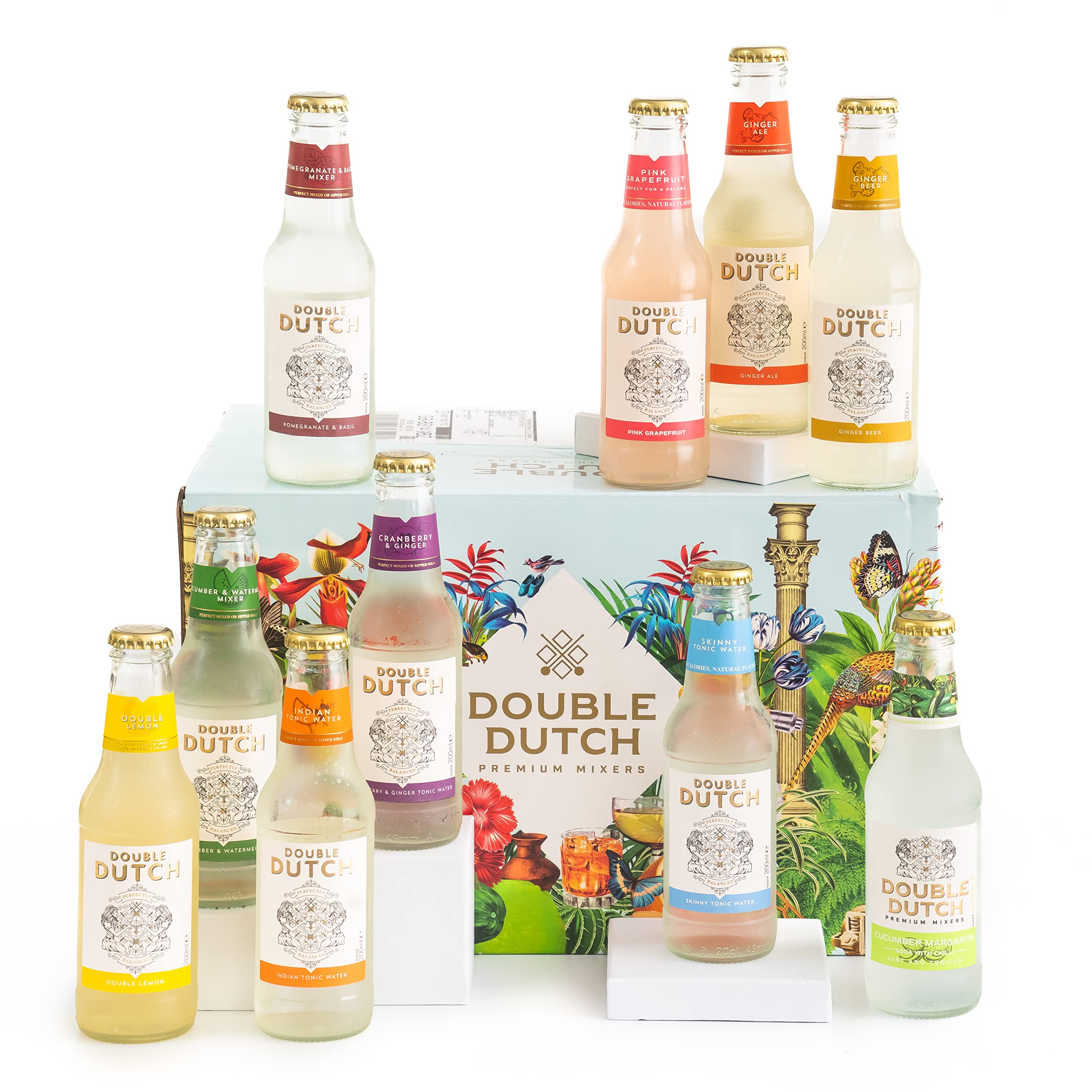 Double DutchVariety Box – 10 x 200ml Premium Mixers | Low Calorie, Vegan-Friendly Tonic Waters for Gin, Vodka, Tequila & Cocktails | Includes Selection of World-Class Soft Drinks & Flavoured Mixers