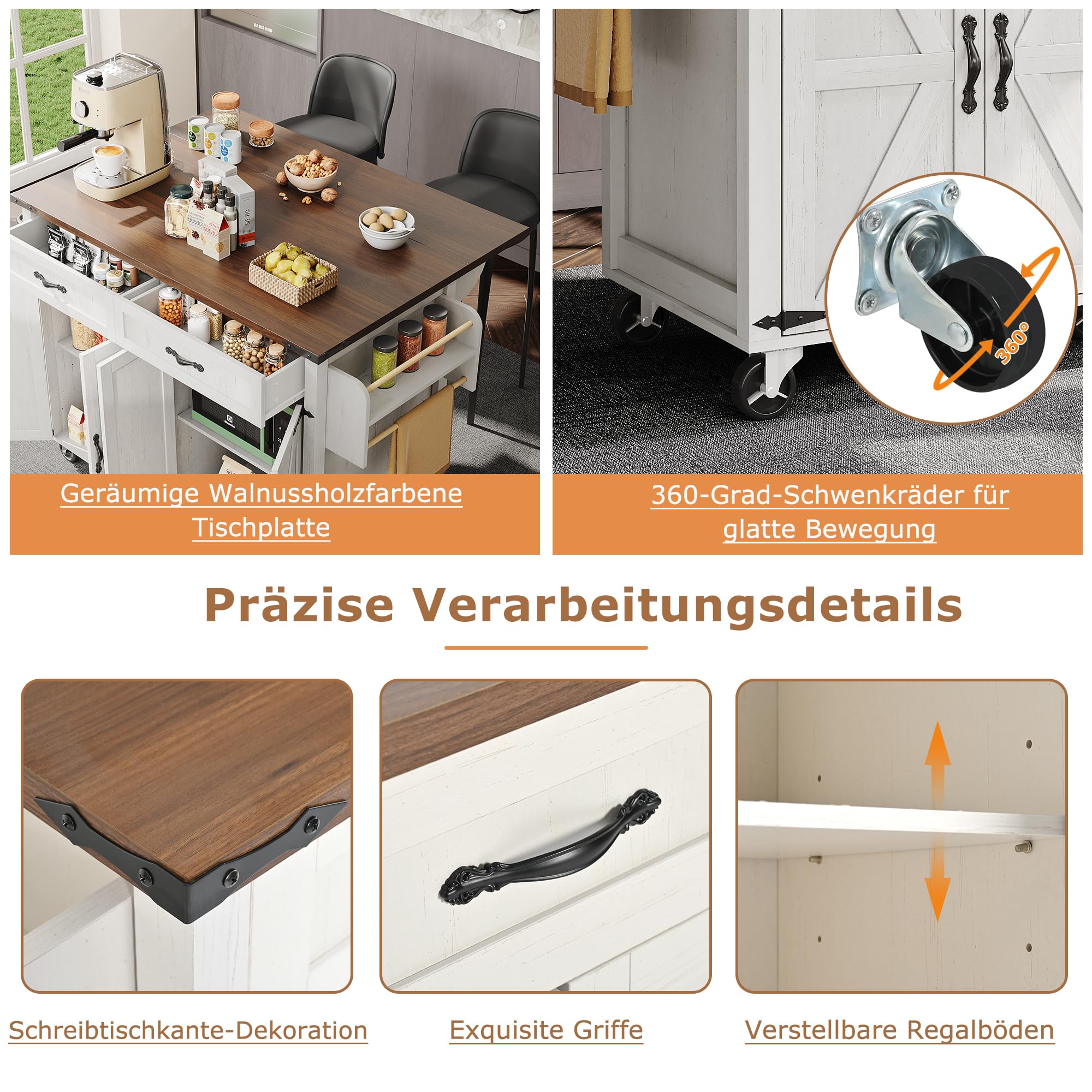 Îlot De Cuisine Pliable Multifonction - Chariot De Service Avec Plan De Travail Et Rangement, Noir