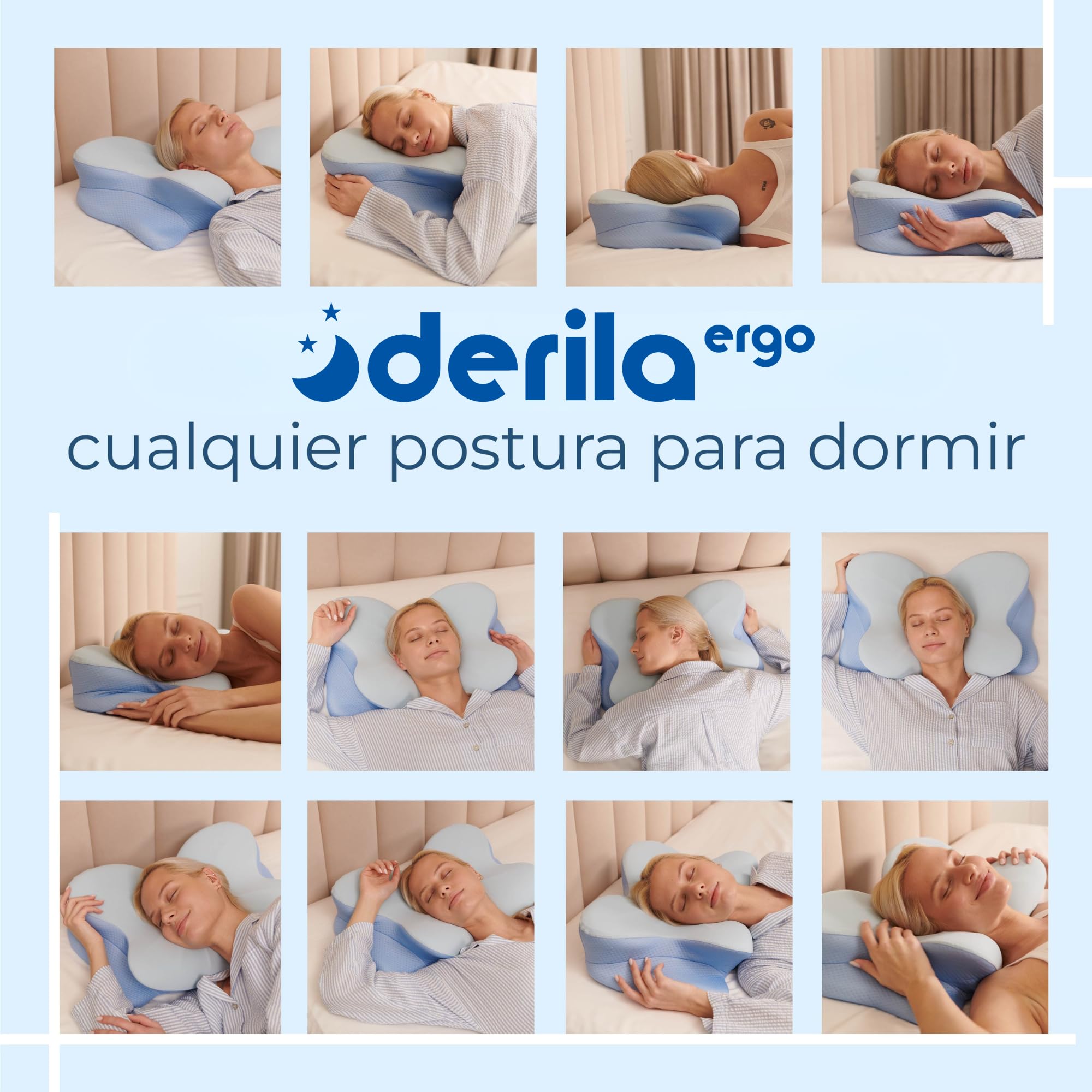 Derila Ergo Almohada Cervicales y Cuello Viscoelástica, Diseño Mariposa, Mejor Calidad de Sueño y Tecnología de Enfriamiento, Dormir de Lado, Espalda y Estómago