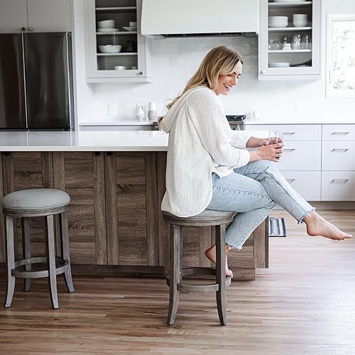 Miniatura 7 de Maven Lane Eva Taburete de bar giratorio de 26 pulgadas de altura de mostrador en acabado de roble recuperado con asiento tapizado de tela gris