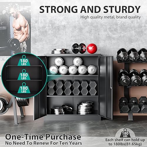 Miniatura 121 de SISESOL Armario de almacenamiento con puertas y estantes de vidrio, armario de despensa de cocina independiente para el hogar, oficina, baño Negro