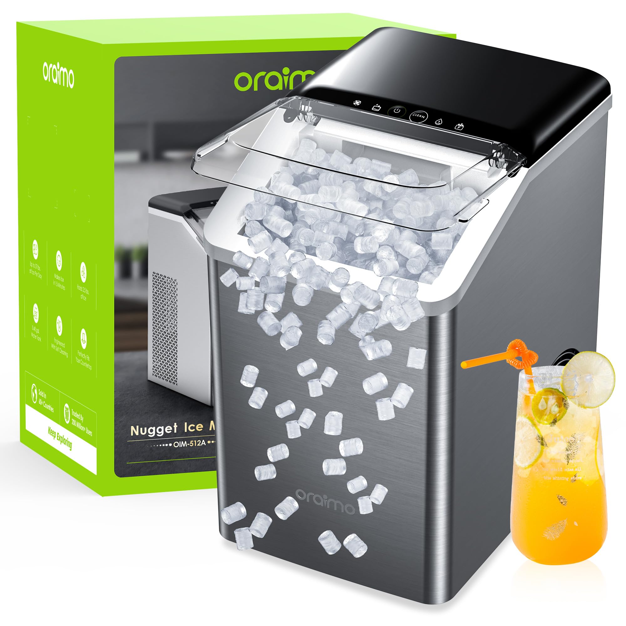 Oraimo Nugget Ice Maker, Ice Makers Countertop, 26 Lbs/Day Tooth ...