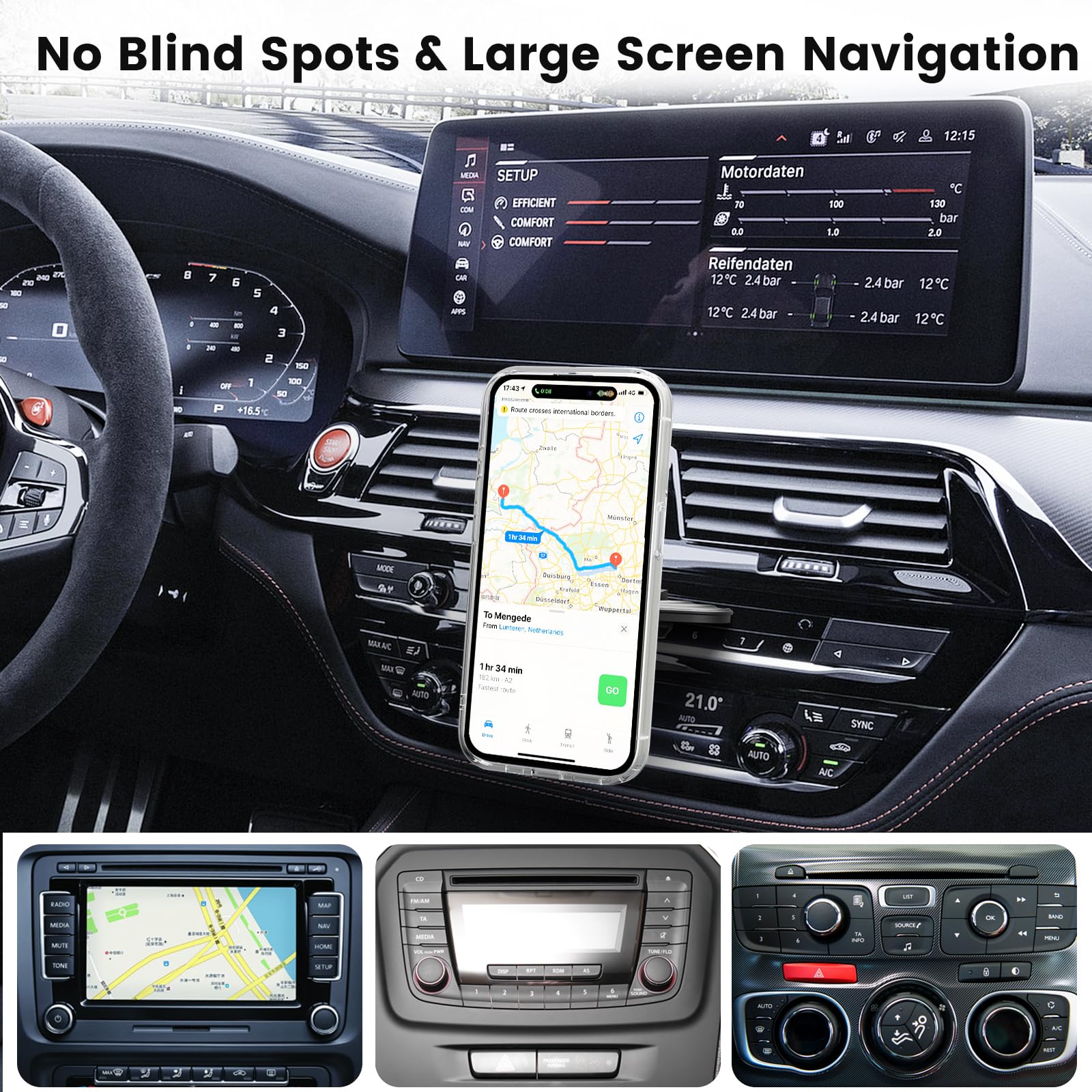 OHLPRO Support Voiture MagSafe 15W pour iPhone 17/16/15/14/13 Pro Max, Chargeur sans Fil Rapide, Fixation Fente CD & Tableau de Bord, Base Adhésive 3M, Coque Aluminium Magnétique