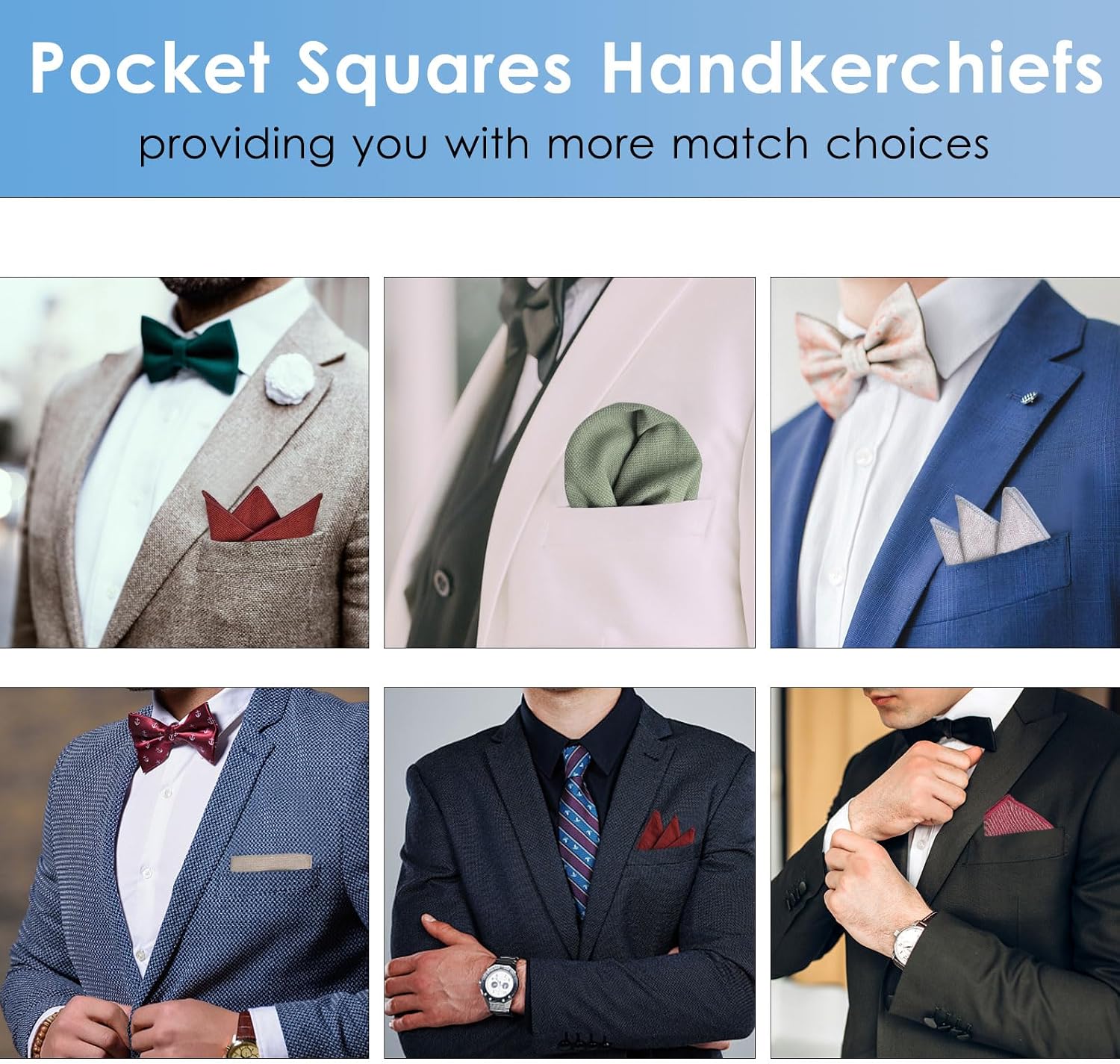 Mantieqingway Mens Handkerchiefs, Cotton Handkerchiefs for Men/Women with Pocket Squares Holder for Wedding Party Business