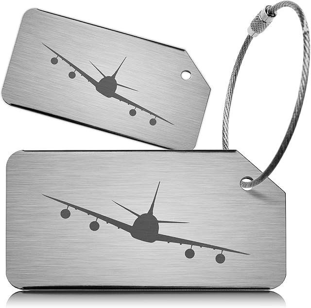 OCTiLUX Luggage Tags for Travel Suitcase Aluminium Aero Design 2 Pack Silver