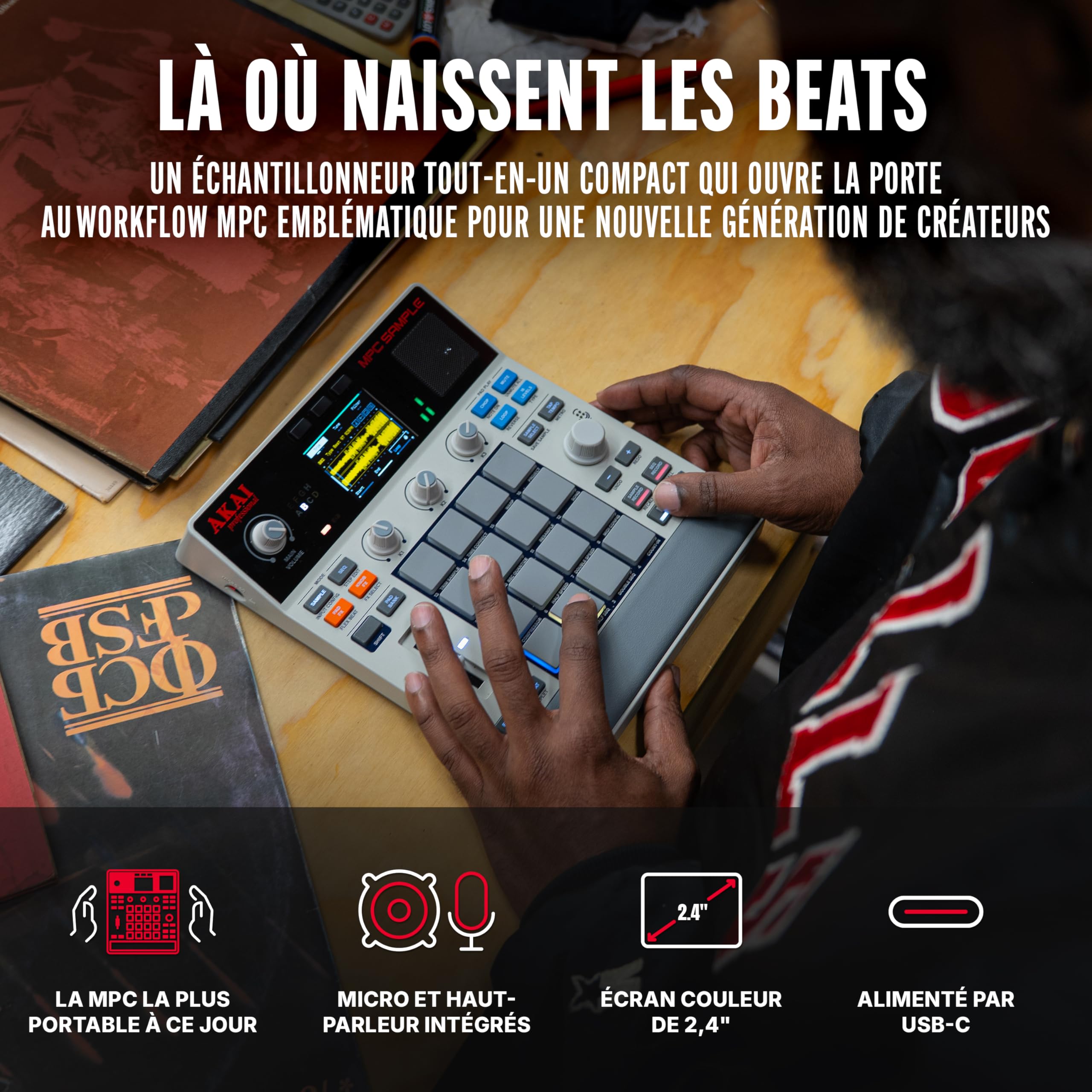 Akai Professional MPC Sample - Sampler Portable Autonome, Séquenceur et Processeur d'Effets avec Batterie Rechargeable, USB-C, Haut-Parleur et Micro