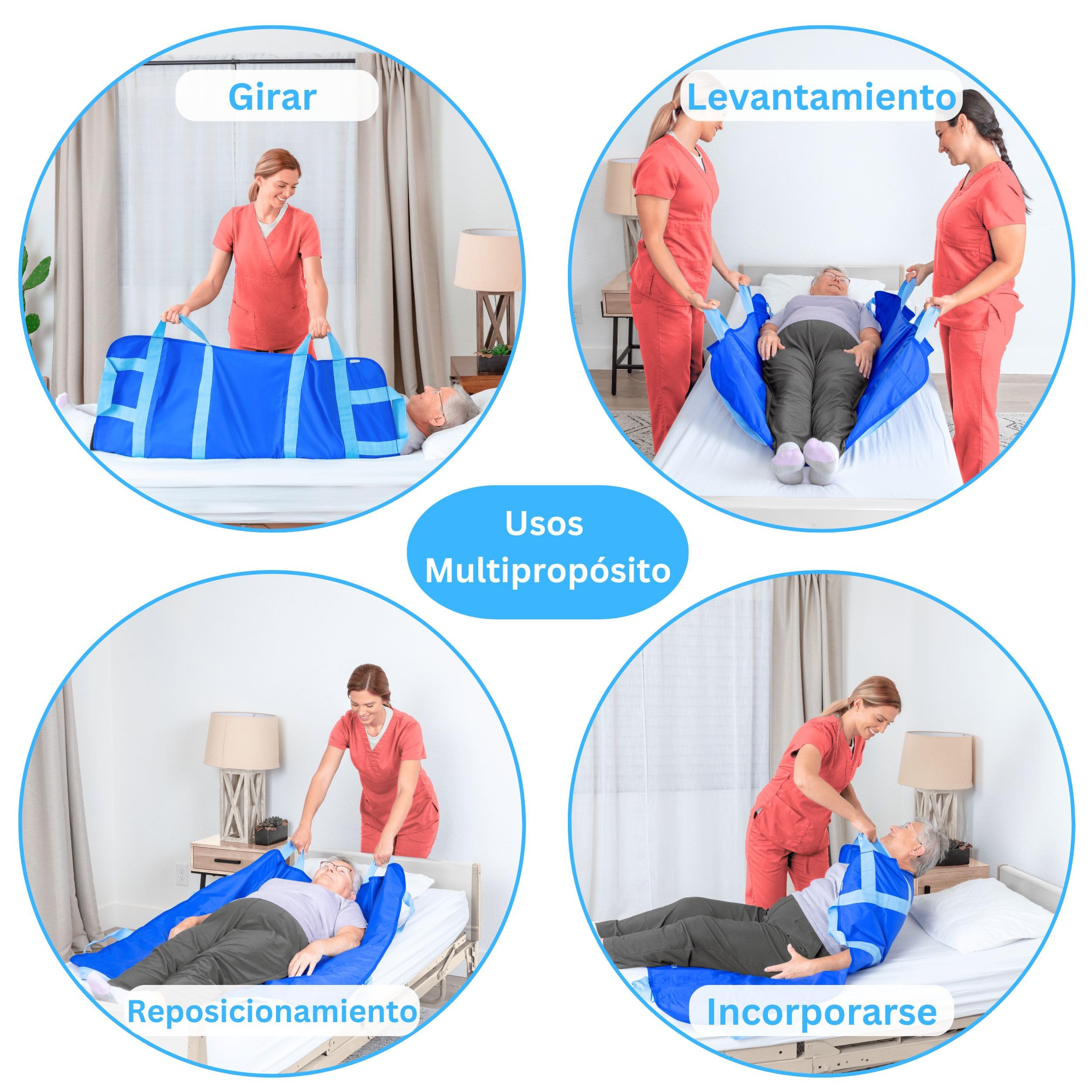 EYRA Sábana Deslizante 122×102 cm con 8 Asas Reforzadas – Sábana de Transferencia y Ayuda al Posicionamiento para Personas Mayores, Pacientes Encamados y Movilidad Reducida – Lavable, hasta 180 kg