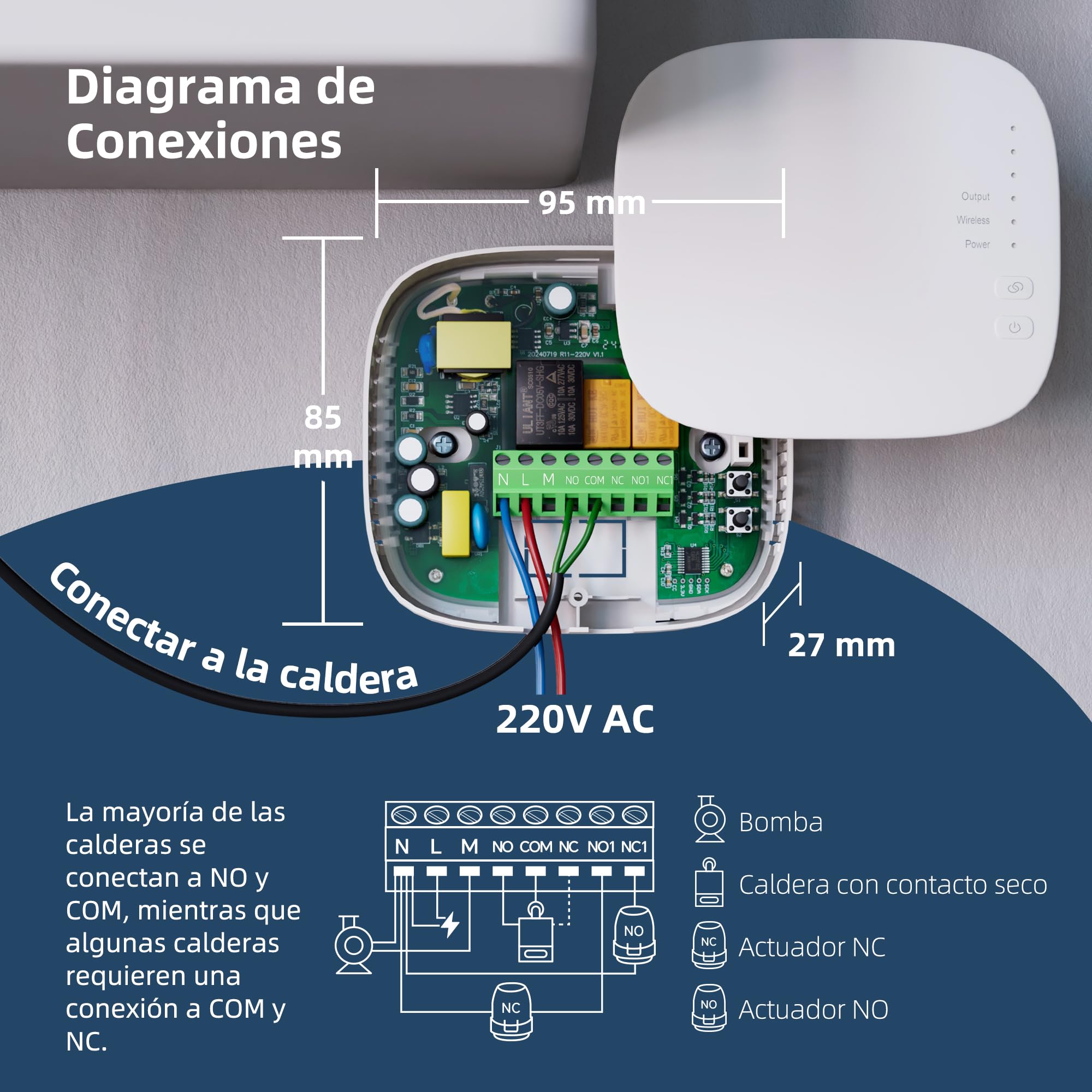 Termostato Wi-Fi con batería. Apto para calderas de Gas y válvulas. Termostato programable Diariamente Compatible con Alexa y Google Assistant. Control Tuya Alimentado por USB y con Receptor.