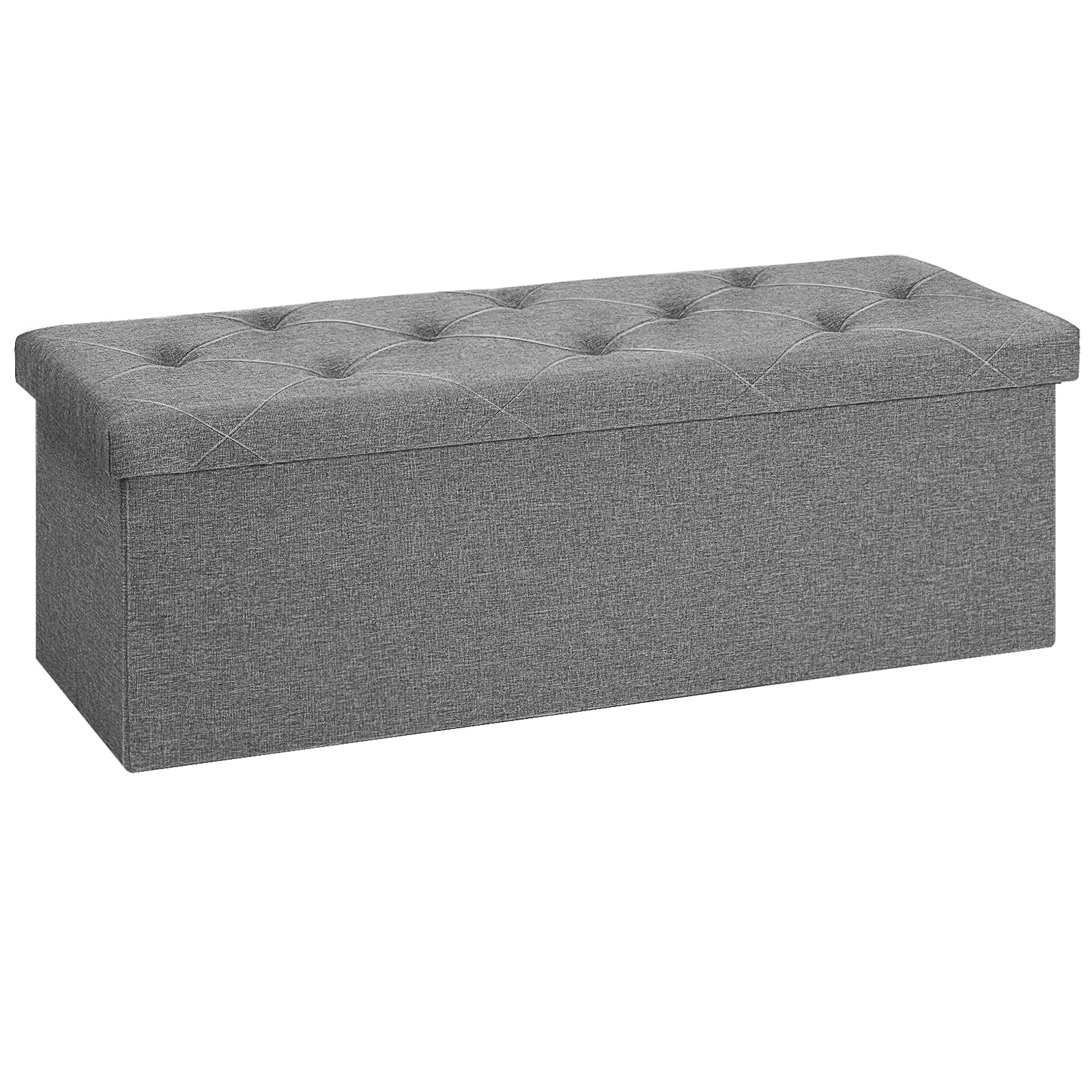 Sweetcrispy Sitzbank mit Stauraum, Klappbare Sitztruhe, Sitzhocker, 110 x 38 x 38 cm, Aufbewahrungsbox mit Deckel als Hocker & Fußbank, bis 300 kg belastbar, für Wohnzimmer Schlafzimmer Flur, Grau