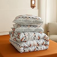 Vista 19 de Luxlovery - Juego de edredón azul neblina, tamaño matrimonial, minimalista, azul polvoriento, edredones de algodón suaves y transpirables, azul