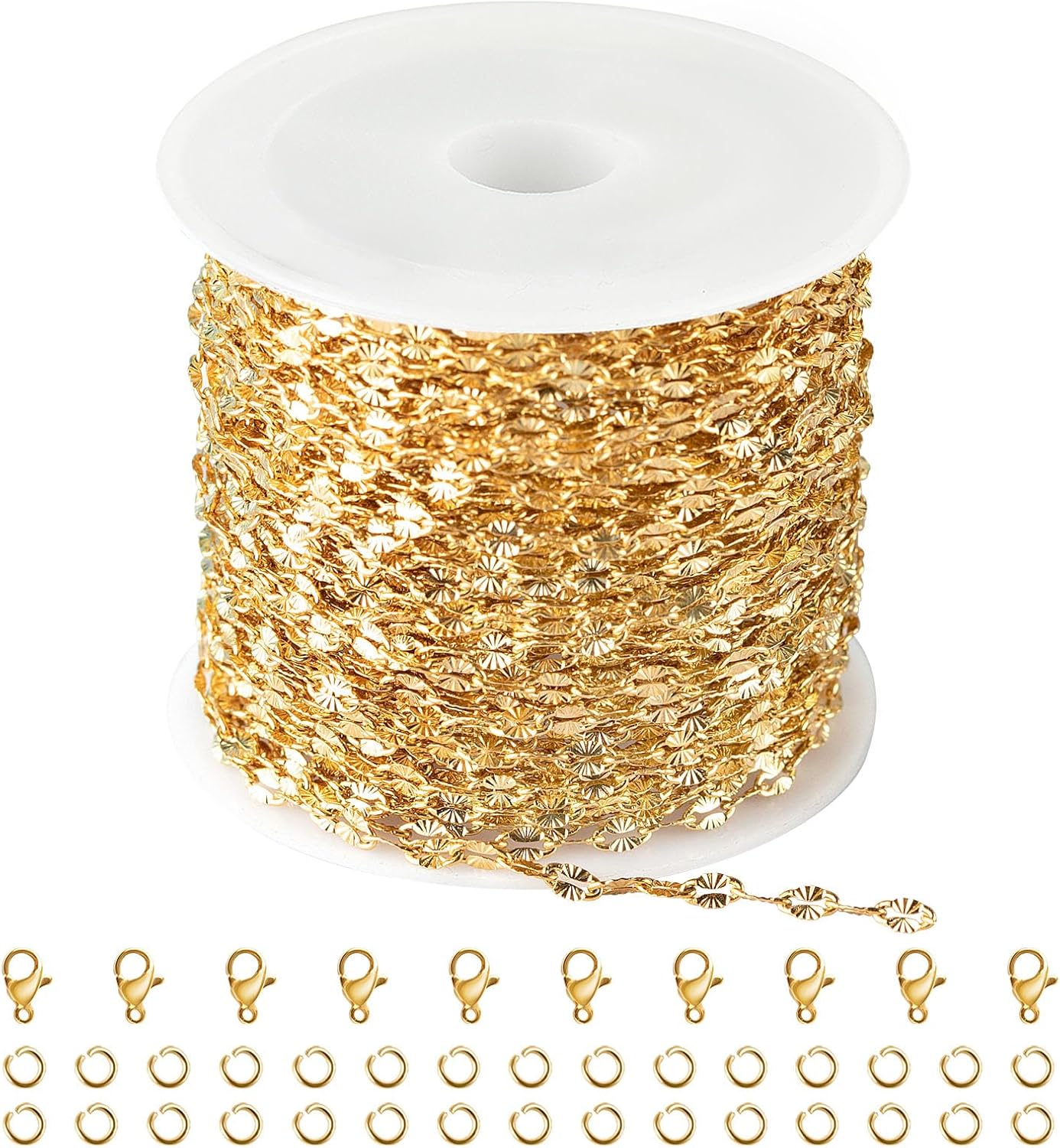 32.8 Feet Gold Plated Stainless Steel Chain for Jewelry Making Embossed Lip Chain Link Thin Jewelry Making Supplies with Lobster Clasps Jump Rings