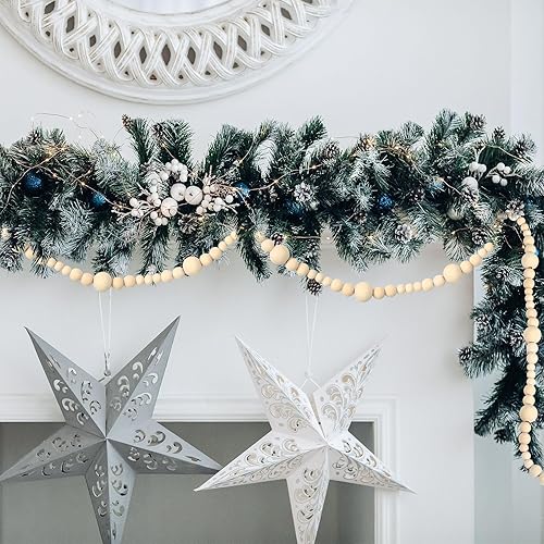 Miniatura 8 de GWHOLE Guirnalda de cuentas de madera de Navidad, decoración de árbol de Navidad, adorno bohemio de Navidad para fiestas, casa de campo, decoración