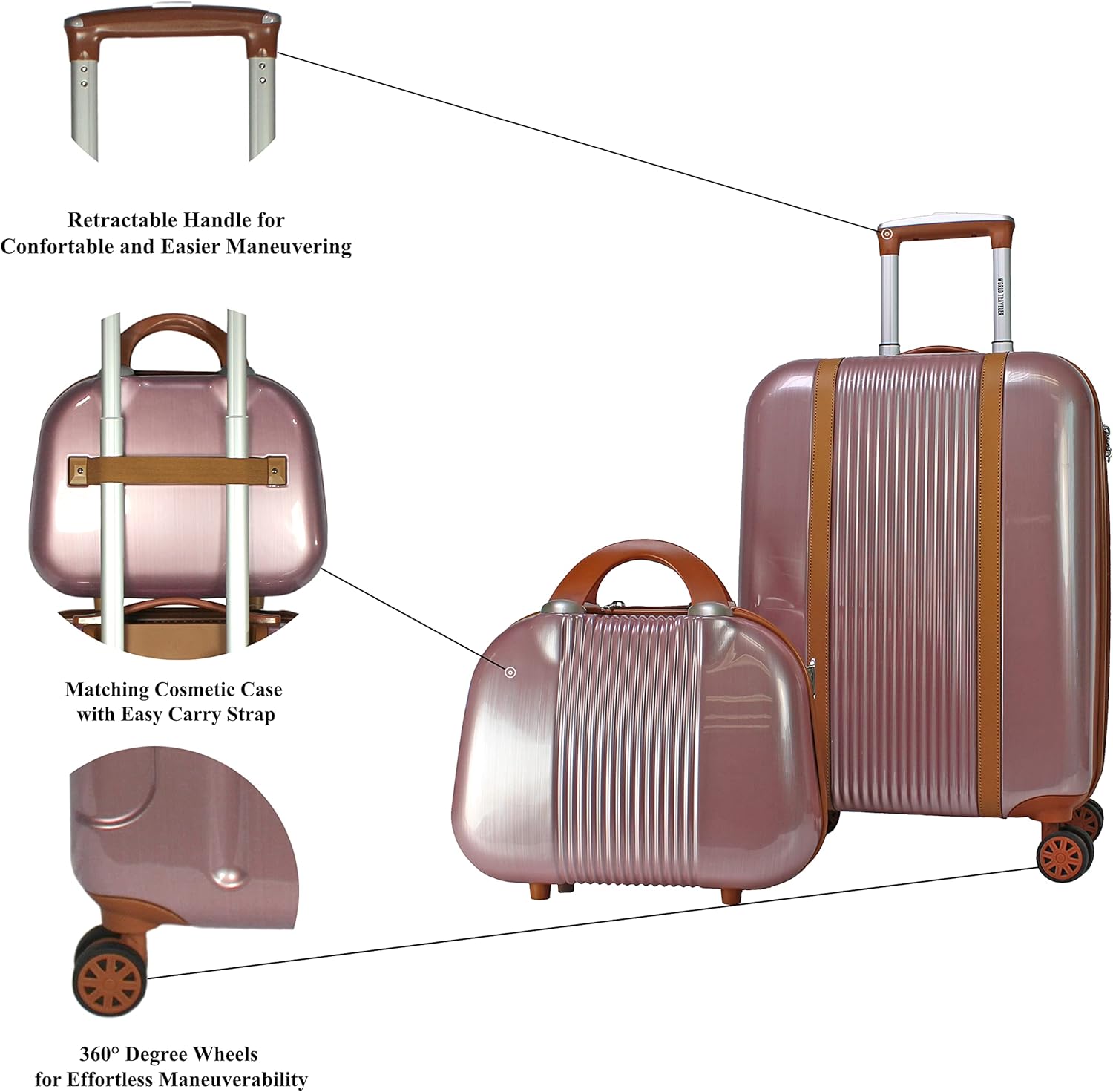 review World Traveler Classique Lightweight Spinner 2-Piece Carry-On Luggage Set, Rose Gold, One Size