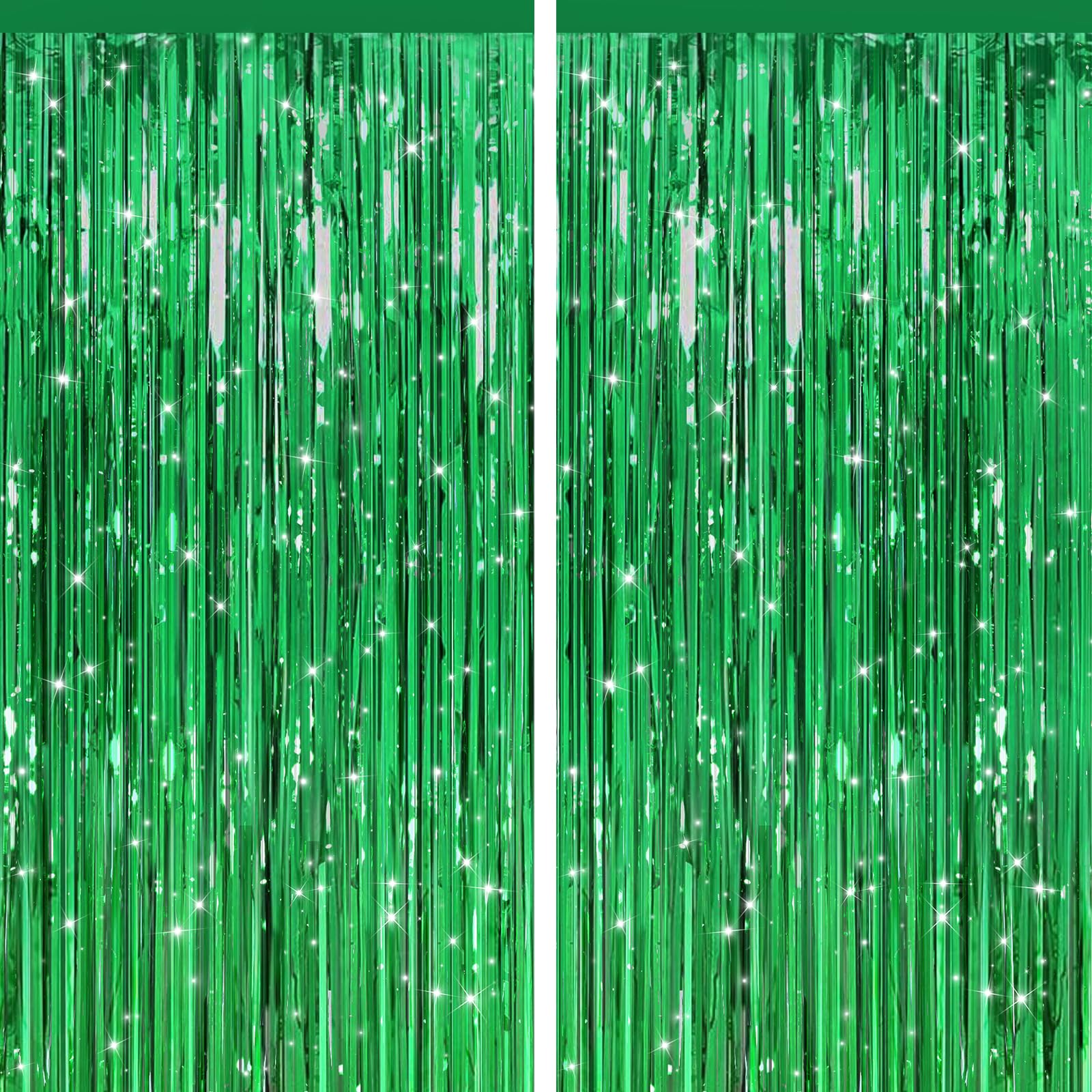 2 Pack Green Streamers Backdrop Jungle Party Decorations Green Foil Fringe Backdrop Curtains Photo Booth Backdrop for Birthday Dinosaur Animal St