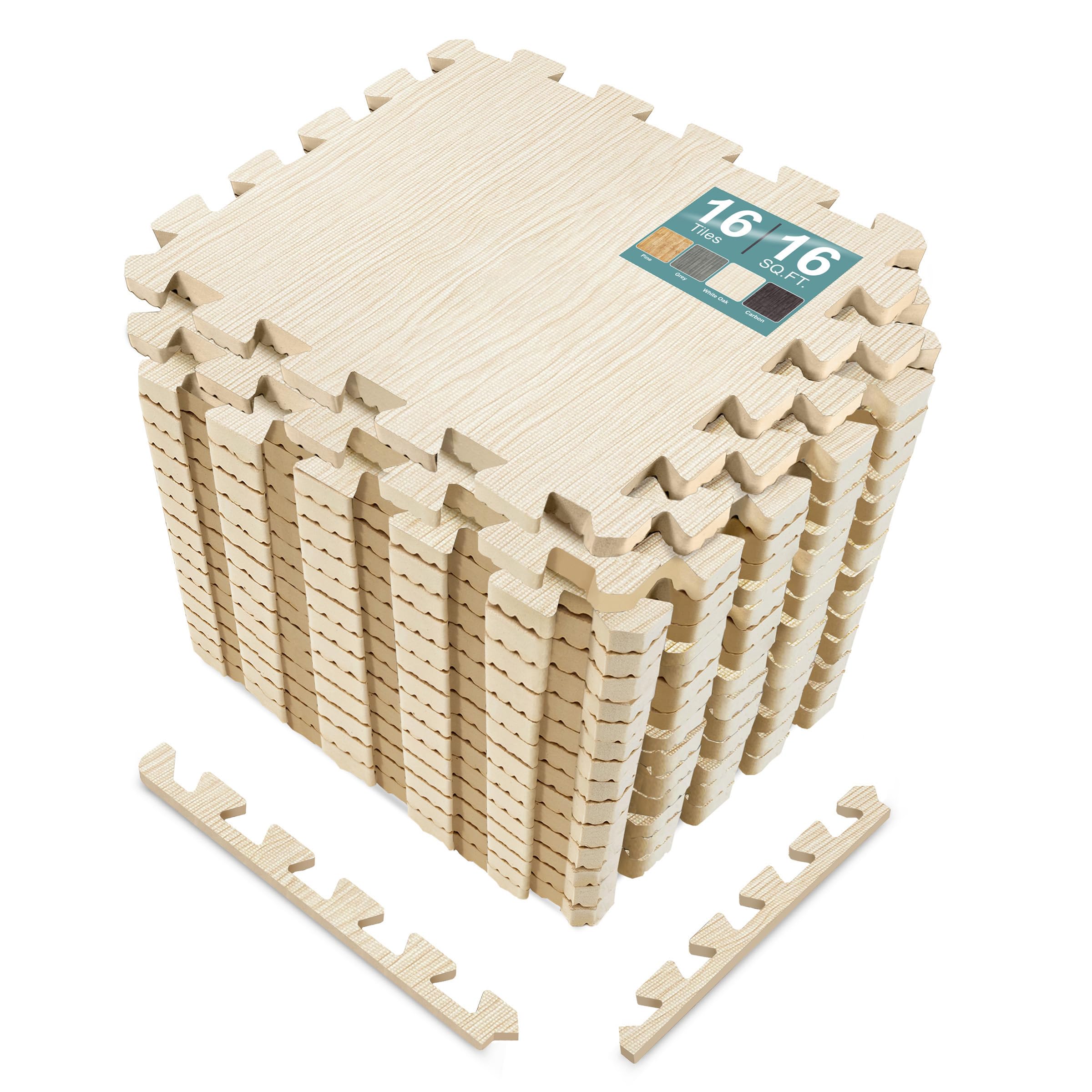 Sorbus Wood Grain Floor Mats Foam Interlocking Mats Each Tile 1 Square Foot 3/8-Inch Thick Flooring Wood Mat Tiles - Home Office Playroom Basement