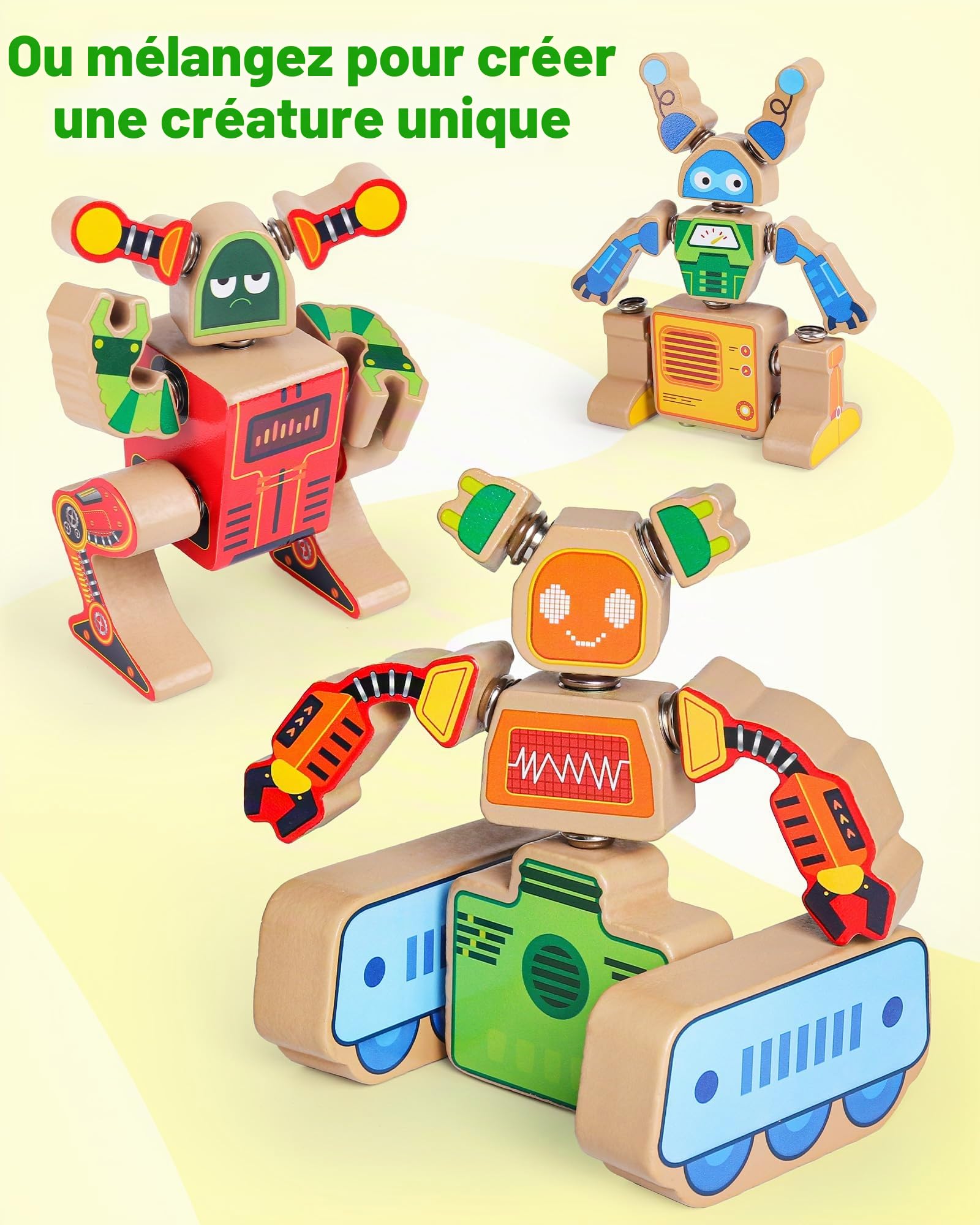 Coogam Bloc de construction robot en bois pour enfants de 3, 4, 5 ans | Robot Builders, STEM Take Apart Robot Playset, Motricité fine Jouet éducatif d'apprentissage