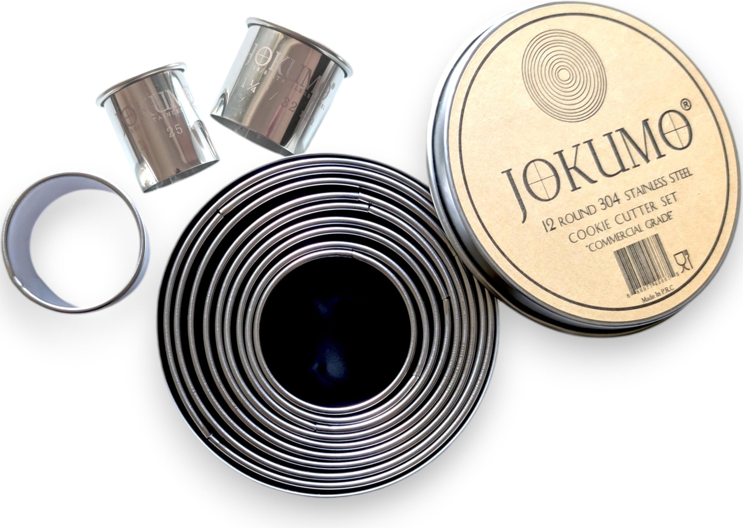 12 Piece Plain Round Cookie/Pastry Cutter Set Heavy Duty Commercial Grade 18/8 304 Stainless Steel - Metal Marked Size - Perfect for Cooking Enthusiast