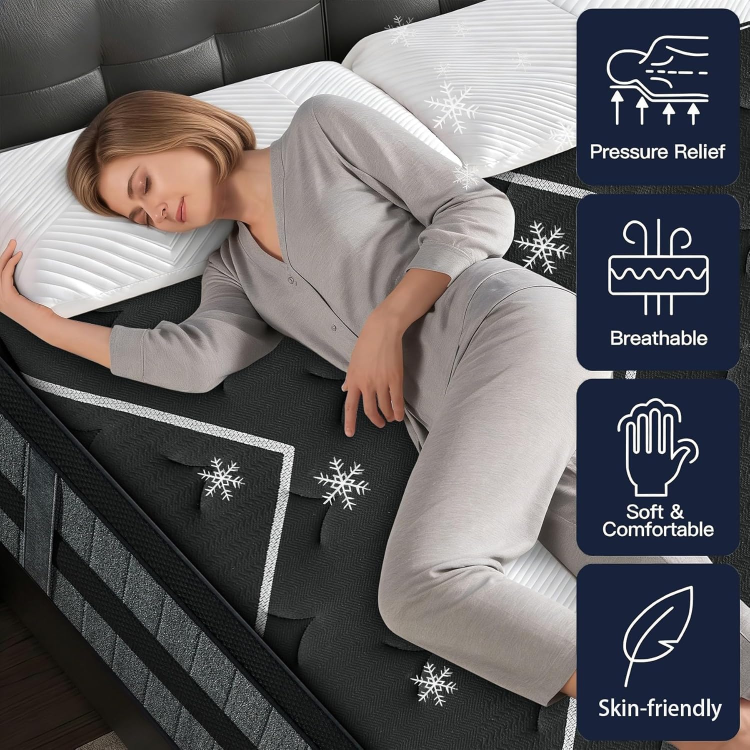 Matelas 140x190, Ép 30 cm, Matelas Hybride à Ressorts Ensachés, Mi-Ferme