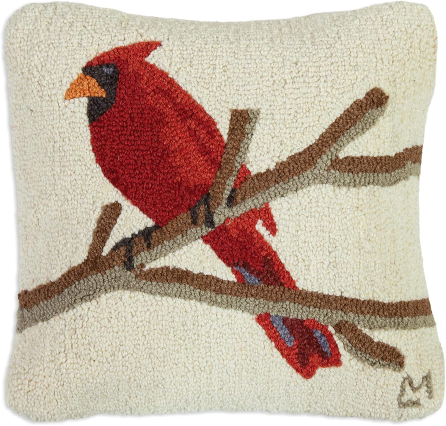 Chandler 4 Corners Artist-Designed Cardinal Hand-Hooked Wool Decorative Throw Pillow (18 in x 18 in) Wildlife Pillow for Couches & Beds - Easy Care & Low Maintenance - Nature & Wilderness Bird Pillow