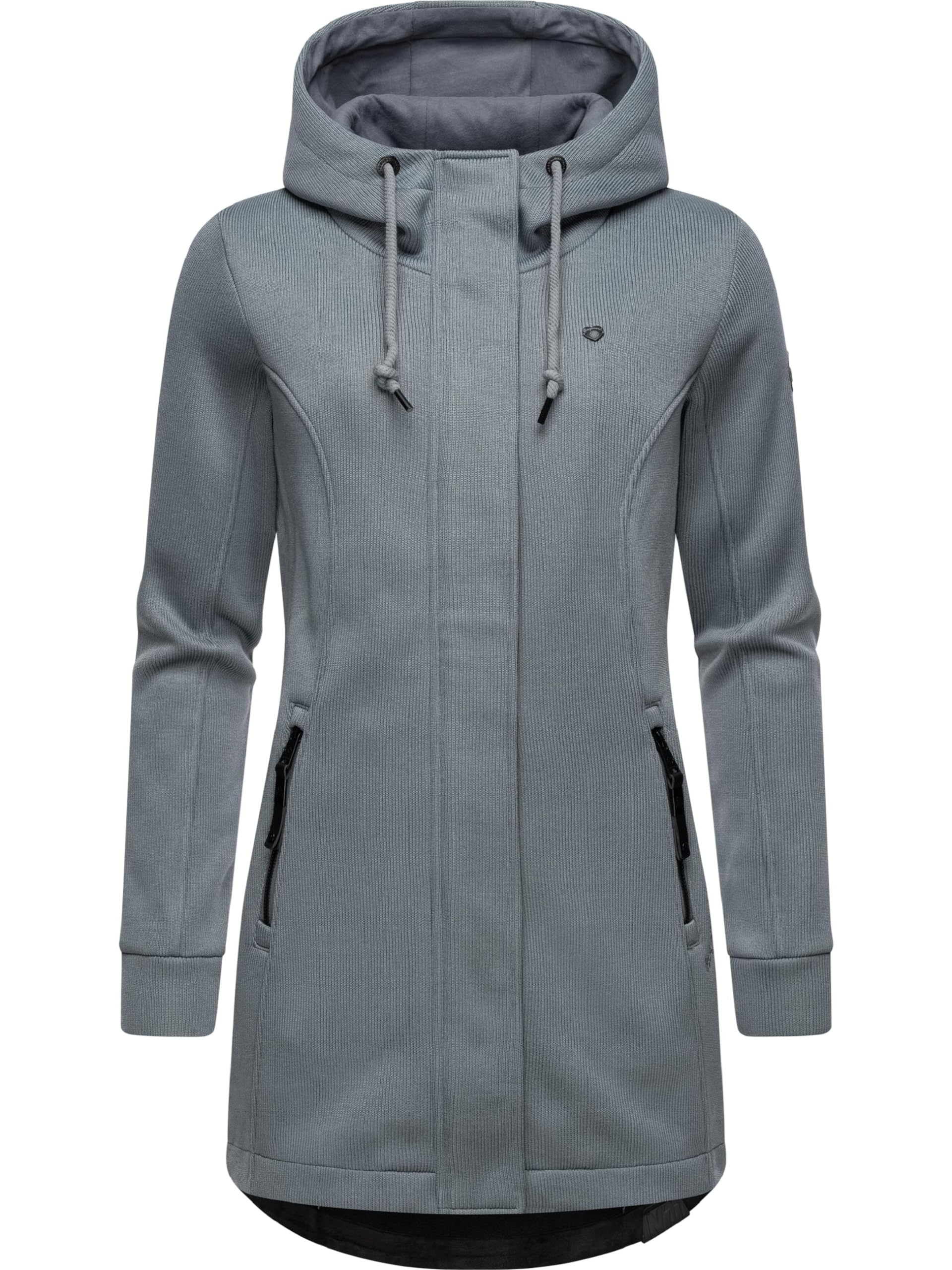 Ragwear Women's Grey24 Letti Bonded Lightweight Ribbed Knit Transition Coat, Long, Windproof, With Hood, Xs-6Xl, S