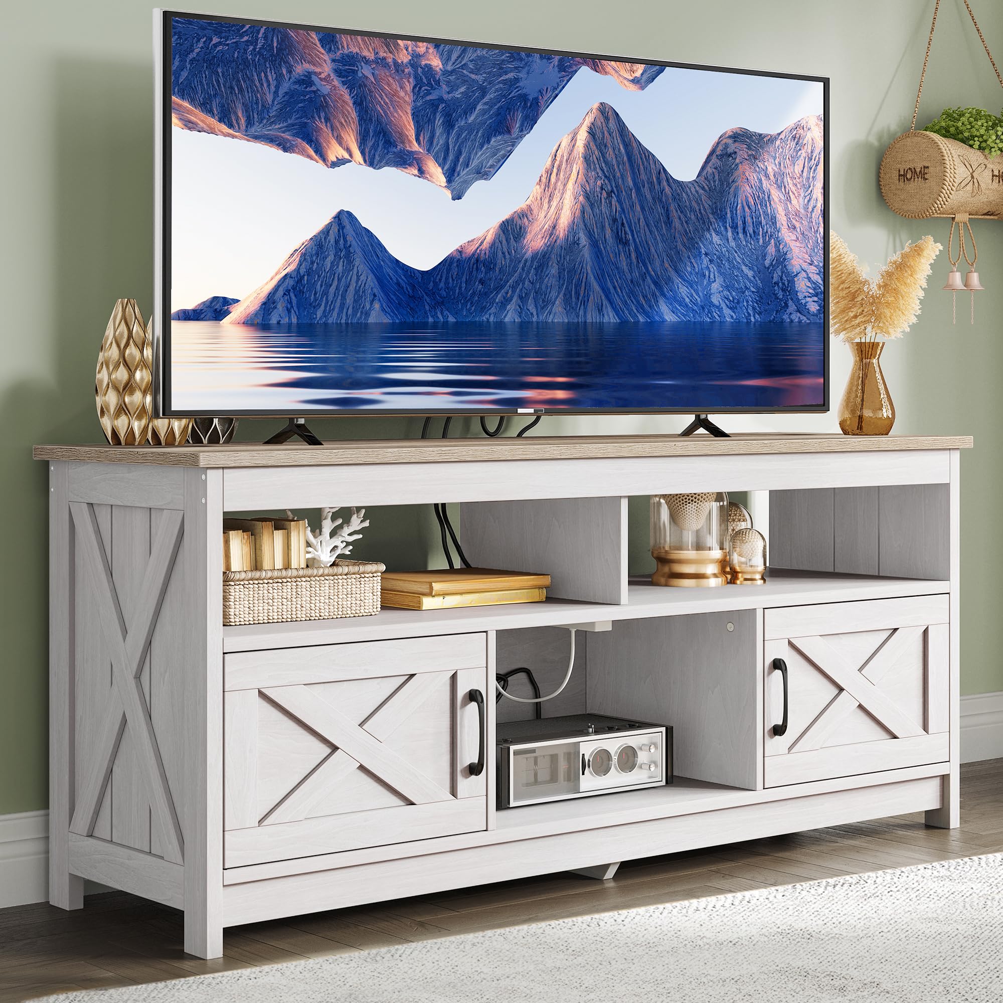 NY SOHOで購入！ テレビボード シェルフ Amazon.com: GYIIYUO TV Stand with Fabric Drawers for 65 70
