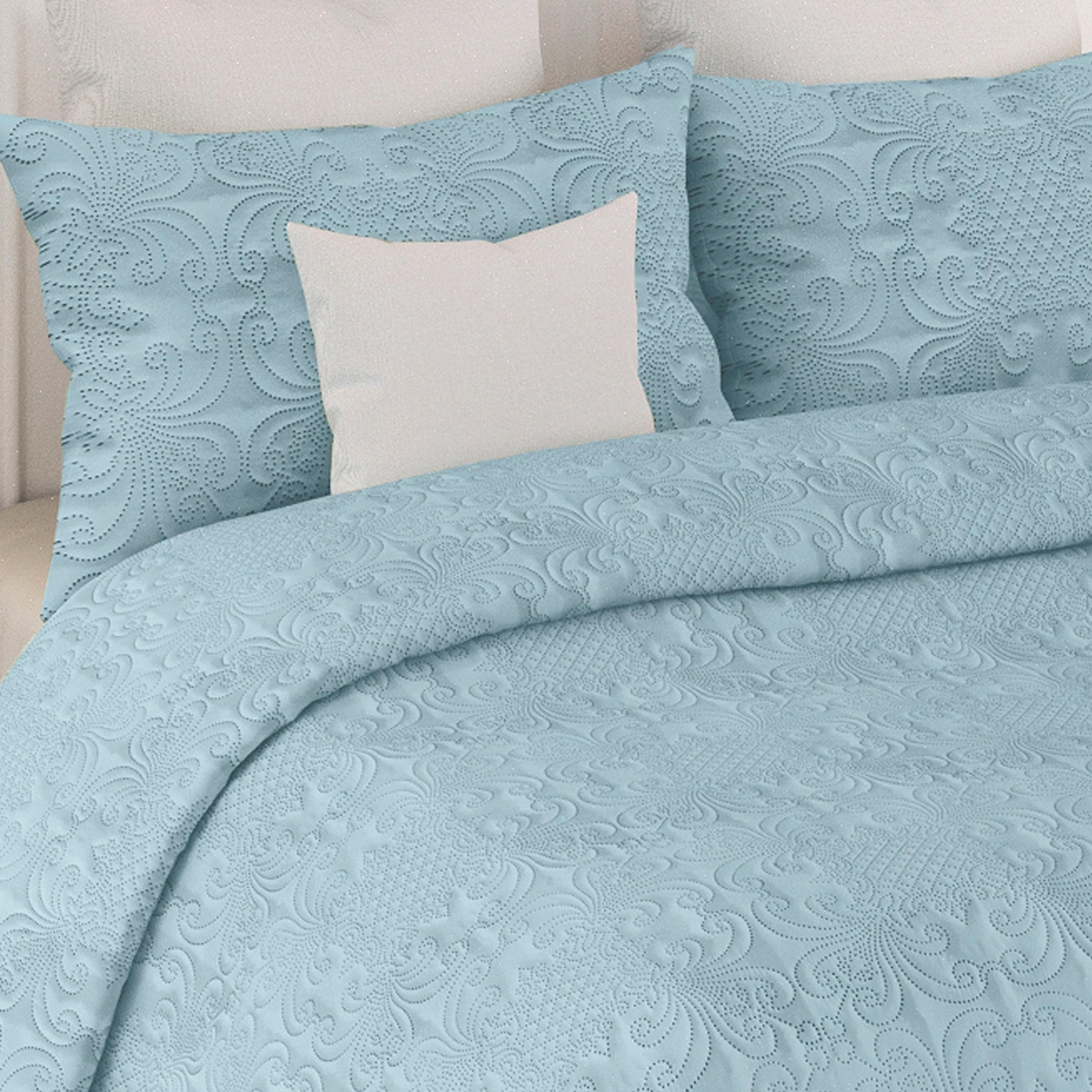 LABHAM® Sensations 300GSM Ultra-Sonic Quilted Bedcover - King (90" x 108") with 2 Pillowcovers (46cm x 69cm) & Mutipurpose Bag | Ultra-Soft Micro Peach | for Homes, Hotels & Guest Houses (Sky)