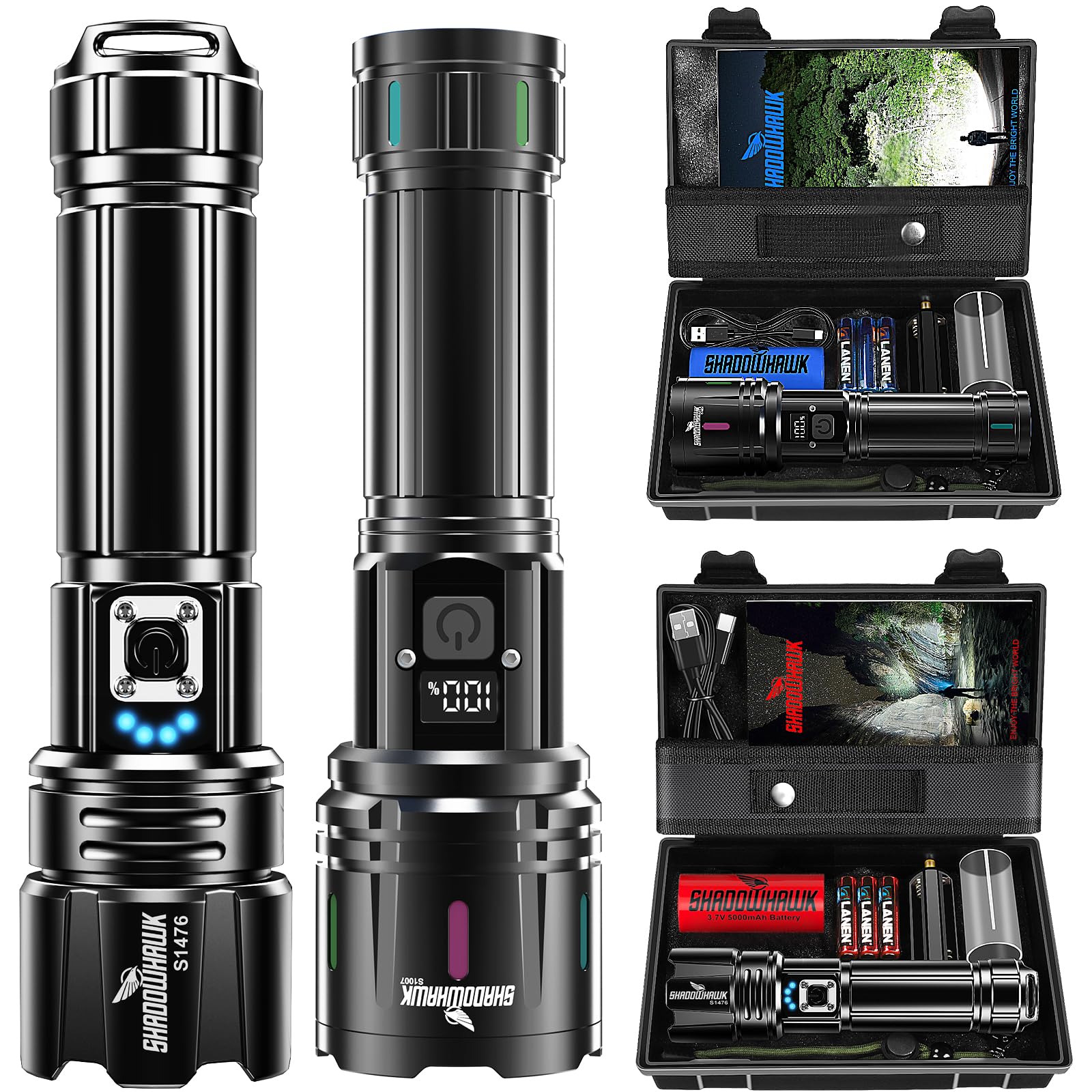 Shadowhawk S1476 flashlight illuminating a wide area at night.