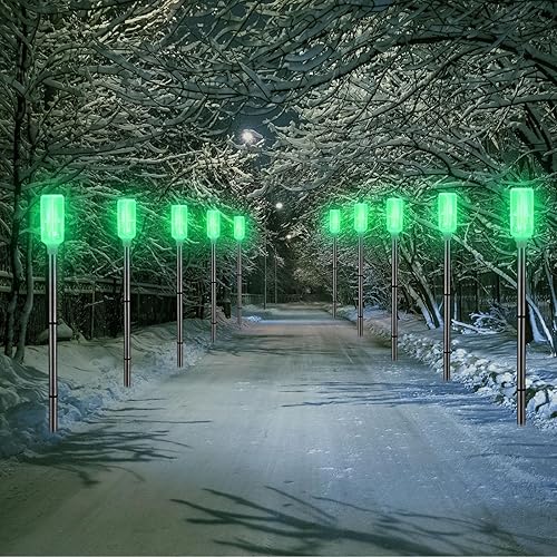 Miniatura 6 de Marcadores de entrada alimentados por energía solar, luces de entrada, reflectores en postes para nieve, carretera, patio al aire libre (verde, 4