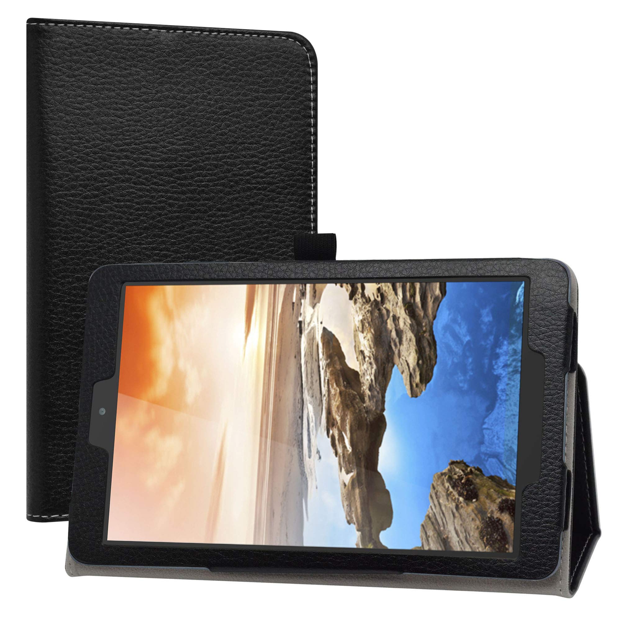LiuShanCompatible with Alcatel TCL Tab 8 Case, PU Leather Slim Folding Stand Cover for 8" Tablets, Black