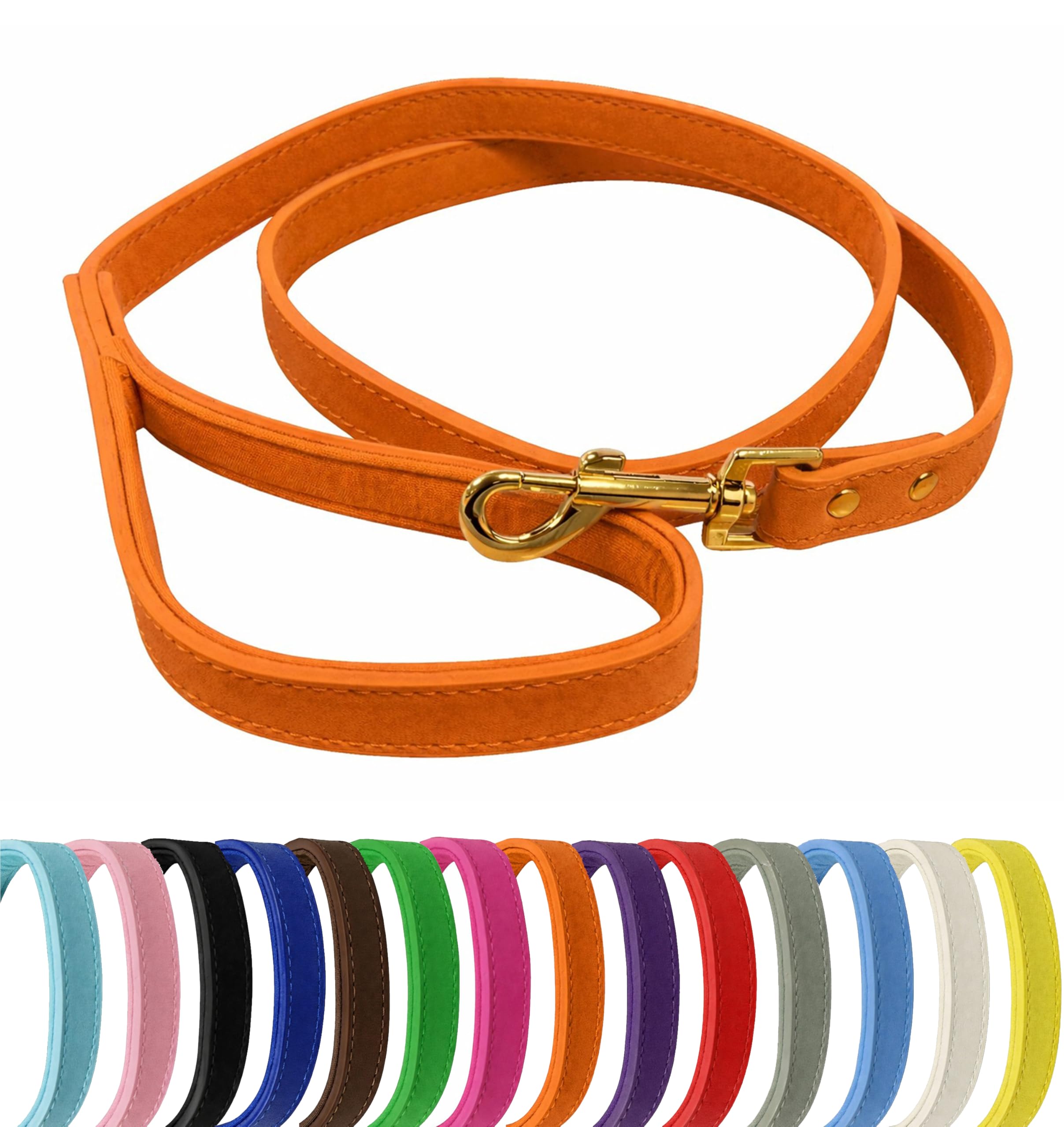Vibrant Genuine Leather Dog Lead with Soft Neoprene Padded Handle & Metal 360° Swivel Clasp 120cm Leash (Orange, Large (2cm Wide))
