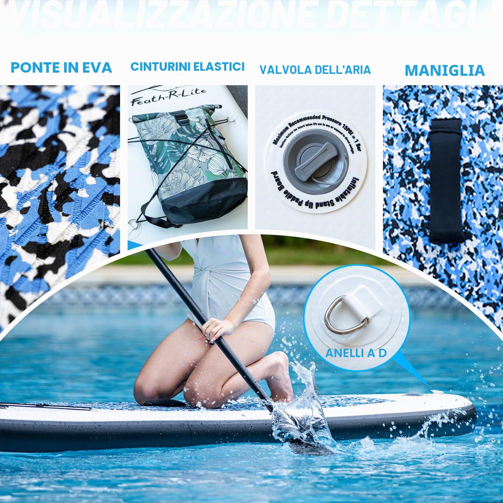 FunWater Tavola da surf gonfiabile SUP completa Paddleboard accessori pagaia regolabile, pompa, zaino da viaggio, guinzaglio, borsa impermeabile, tavola per adulti