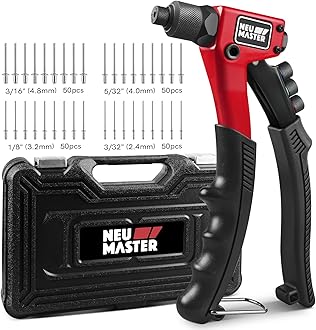 NEU MASTER Rivet Gun with 200Pcs Rivets, Manual Rivet Gun Kit with 4 Tool-Free Interchangeable Rivet Heads, BMC Case, Heavy Duty Single Hand Riveter for Plastic, Metal, Leather.