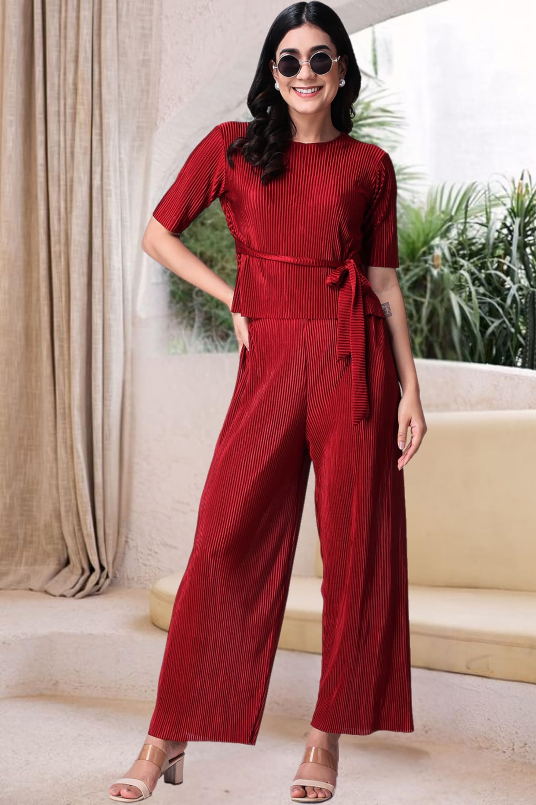 POPWINGS Damski swobodny czarny top i spodnie Co-Ords Set