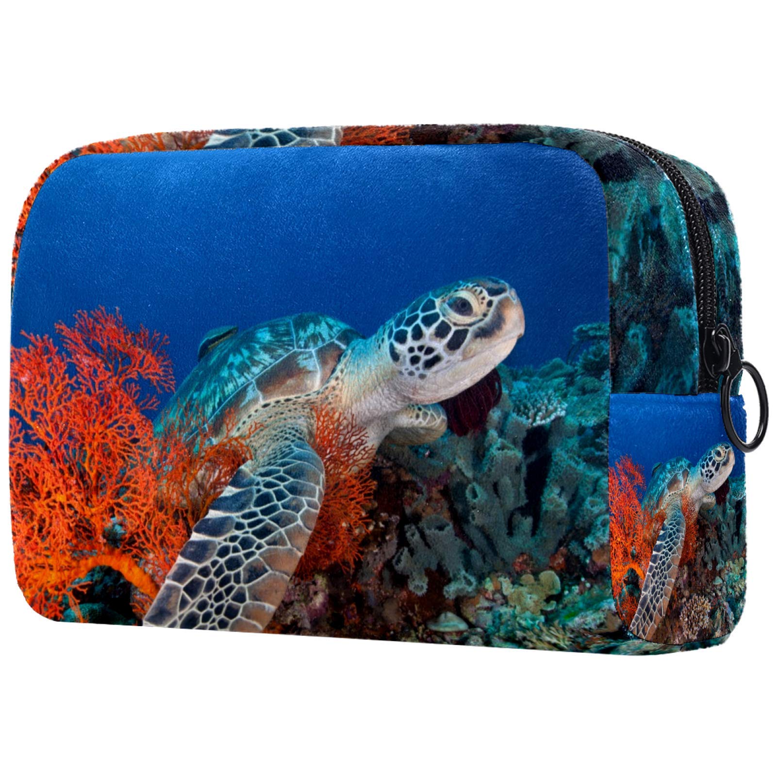 Toiletry Bag with Zippered,Large Capacity Reusable Makeup Pouch Cosmetic Travel Bag with Sea World Sight Sea Turtle for Teen Girls Women