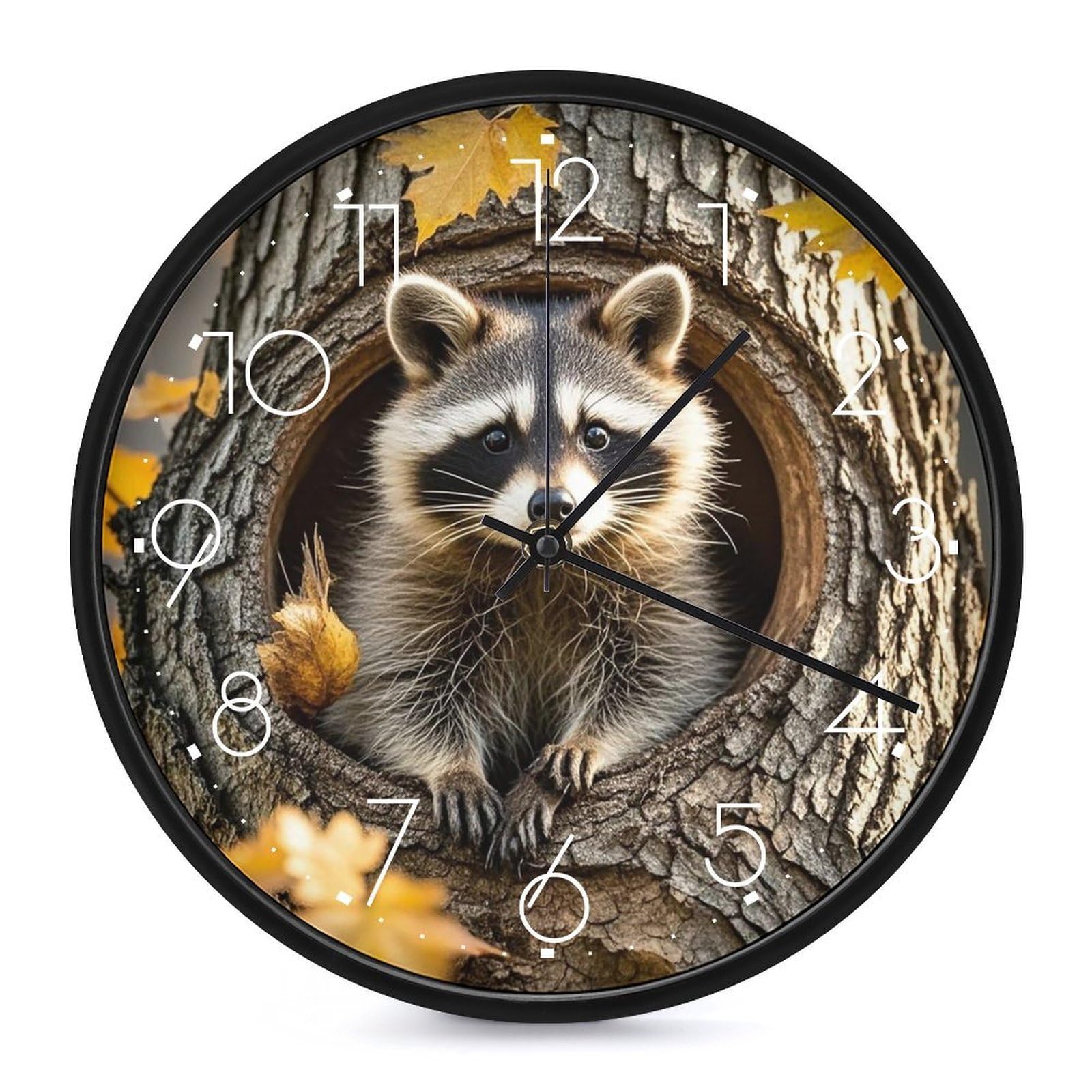 Horloge murale ronde 25,4 cm raton laveur silencieuse pour cuisine et salle de bain