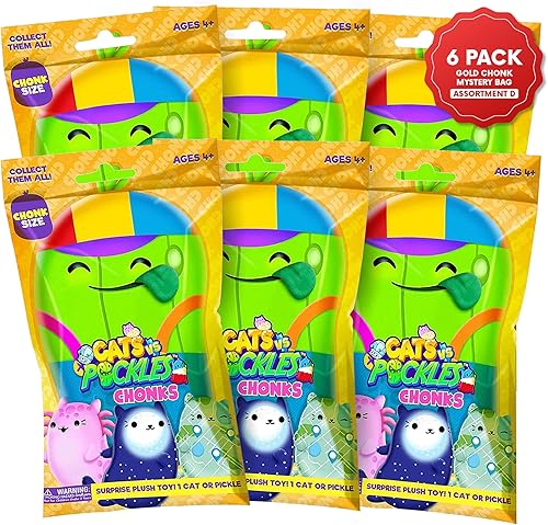Cats vs Pickles - Bolsas misteriosas - Chonks - Juego de 6 unidades D - Onda dorada - Peluches rellenos de frijoles. Ideal para rellenar calcetines,