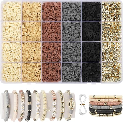 2370 cuentas de arcilla para hacer pulseras, cuentas Heishi de café de 6 colores, cuentas de arcilla polimérica para suministros de joyería, kit de