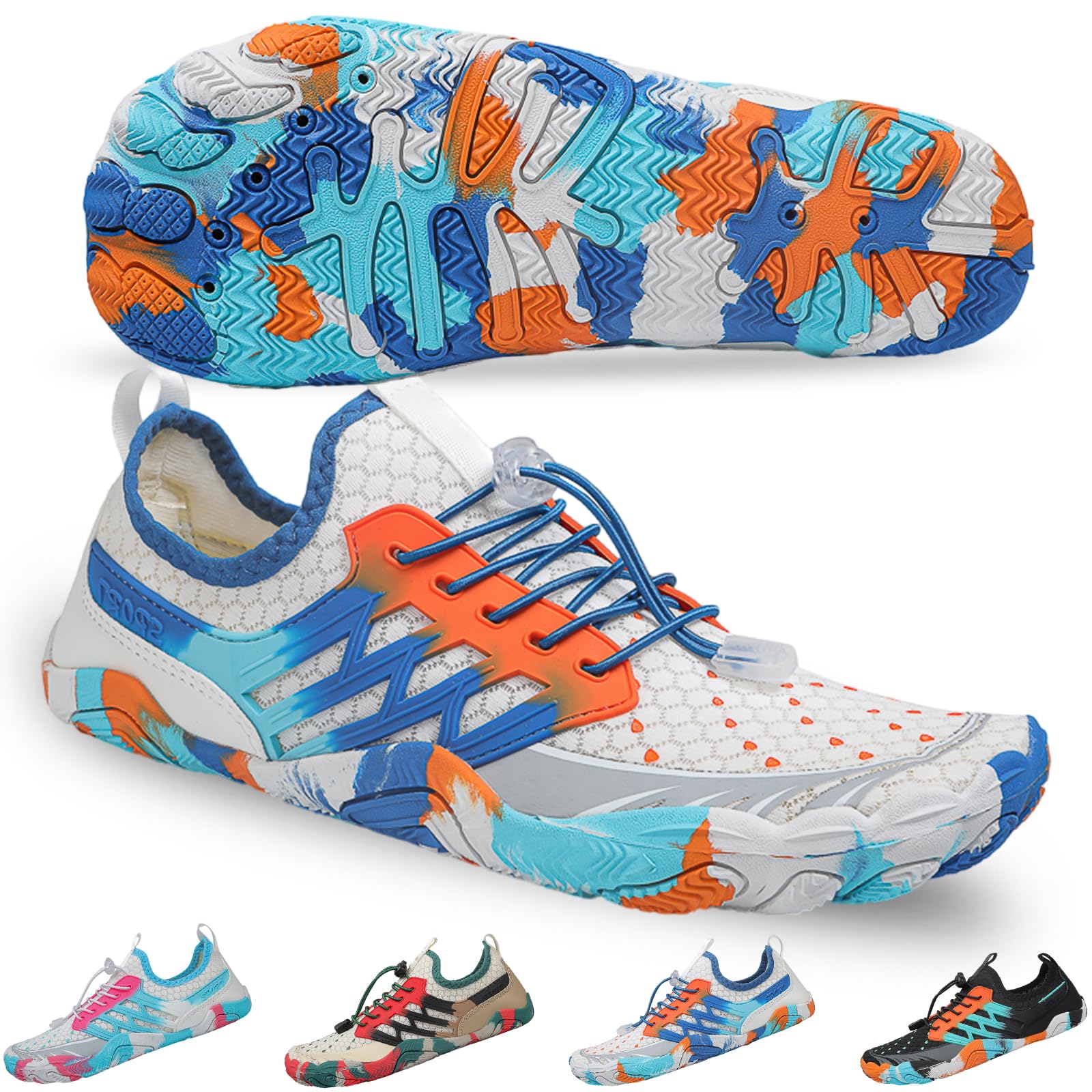 SIOSNETA Hike Barefoot Shoes for Women Men, Wide Toe Water Shoes for Hiking,Breathable Non-Slip Athletic Footwear,