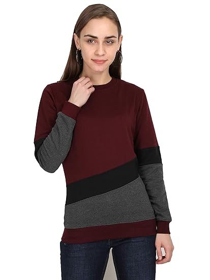 Women's Cotton Round Neck Color Block Full Sleeve Sweatshirt